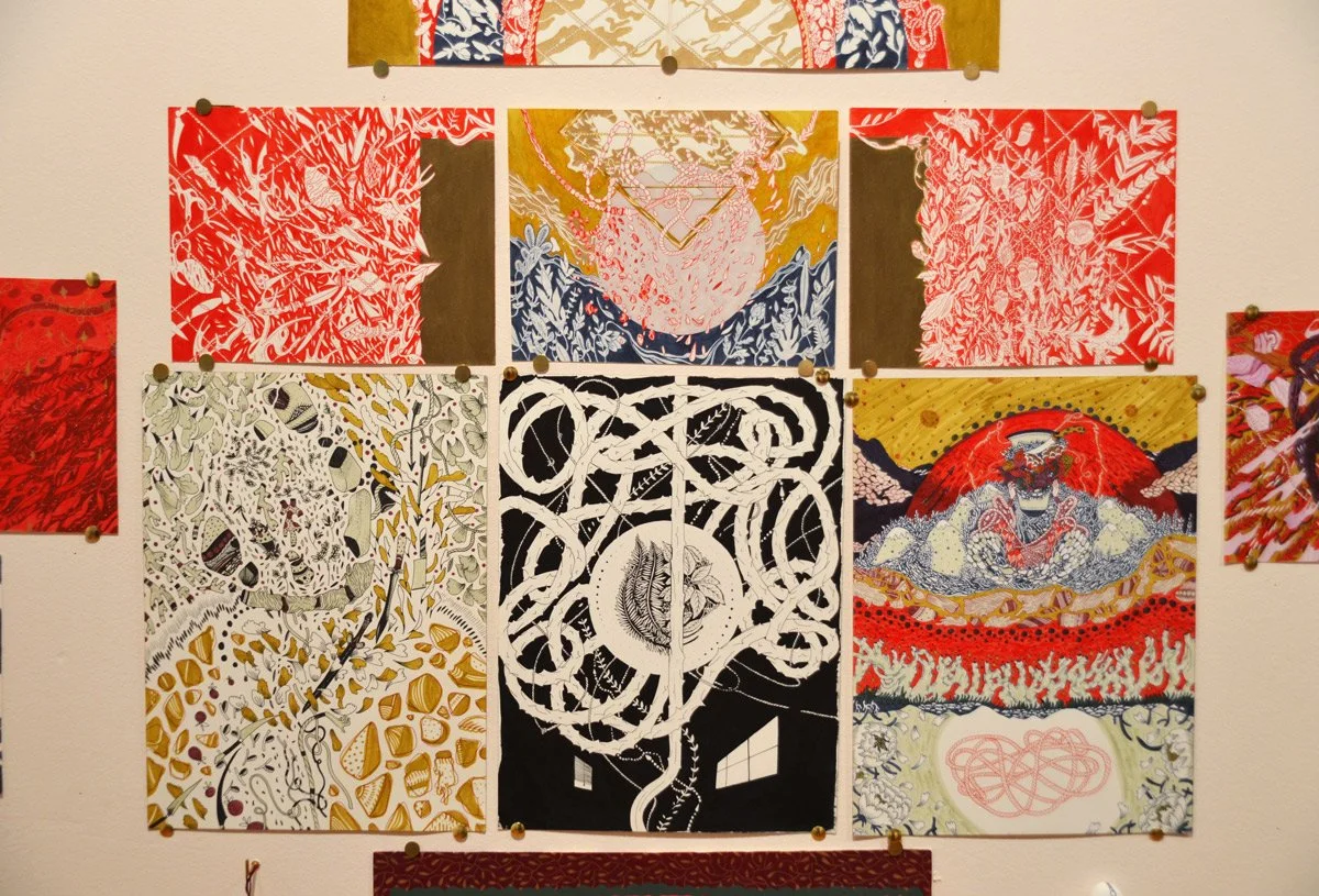 Detail shot of various ink on 140lbs arches paper works