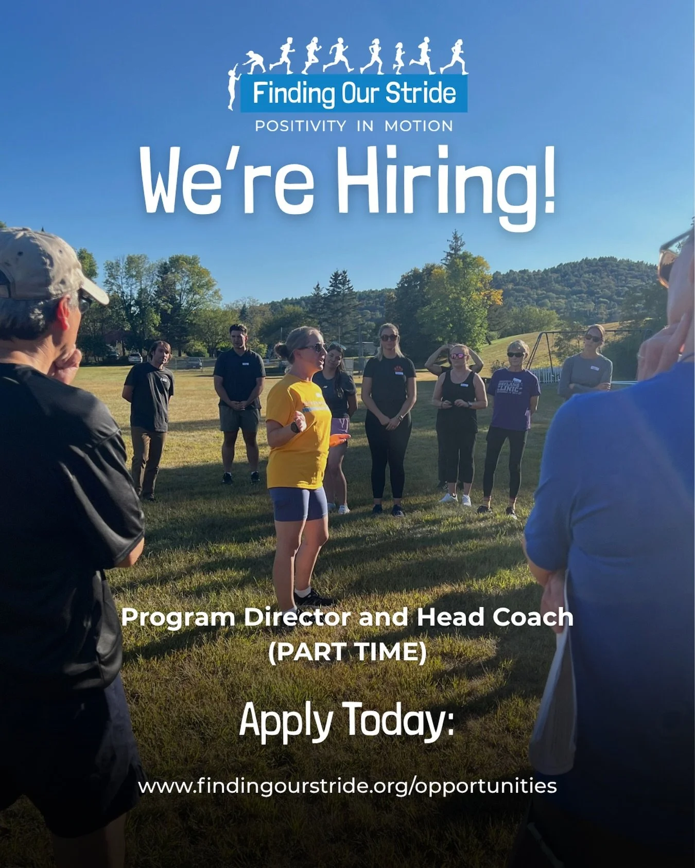Are you an energetic, organized individual with a passion for working with youth? Finding Our Stride is seeking a Program Director and Head Coach to join our small team! 💙

The Program Director and Head Coach will collaborate closely with the Execut