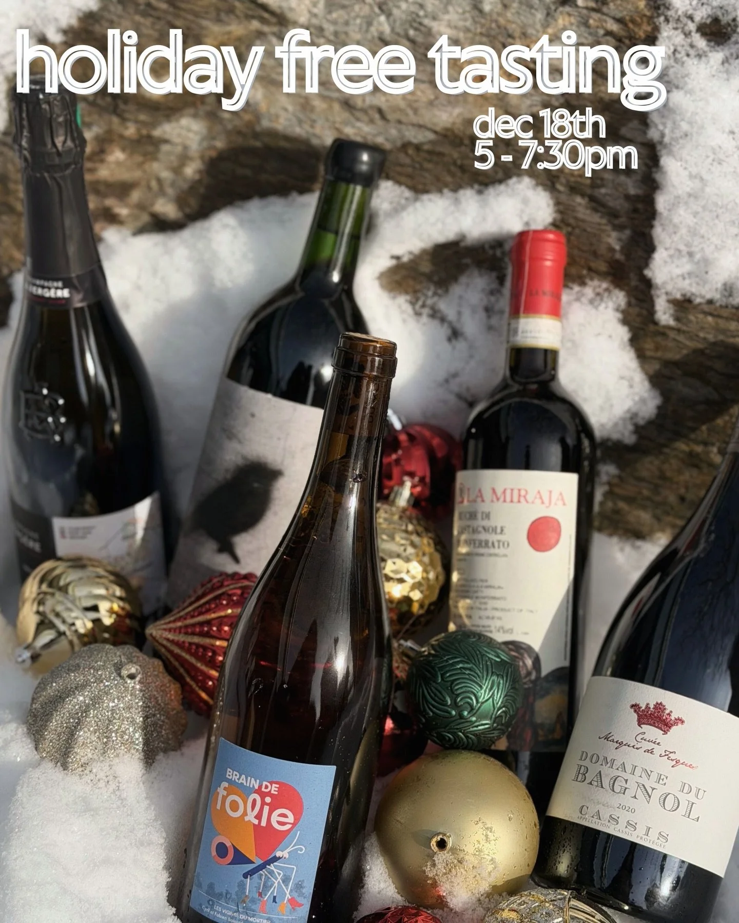 🎄✨🥂FREE TASTING ALERT! 
You all showed up for our Thanksgiving Tasting and loved what we were showcasing and we&rsquo;re DOING IT AGAIN! COME BY Thursday December 18th 5-7:30!! Mark your calendars, bring a friend (or two)! 

We will be pouring &hel