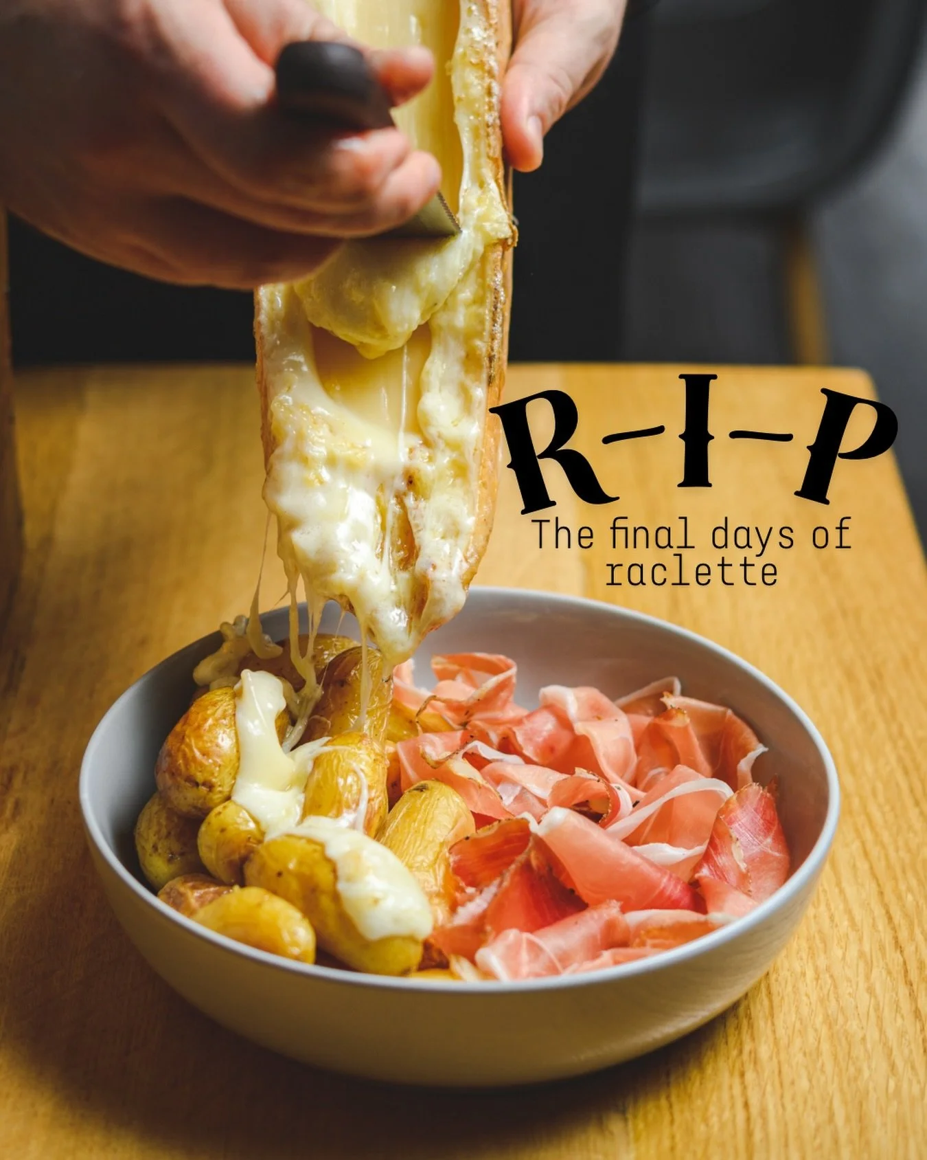THE TIME HAS COME! You&rsquo;ve had the winter, the holidays, the coldest moments of this truly chilly Raclette season to come in and get the best melty cheese around - and now, we announce the retirement of our dearest Whitney by @jasperhillfarm and
