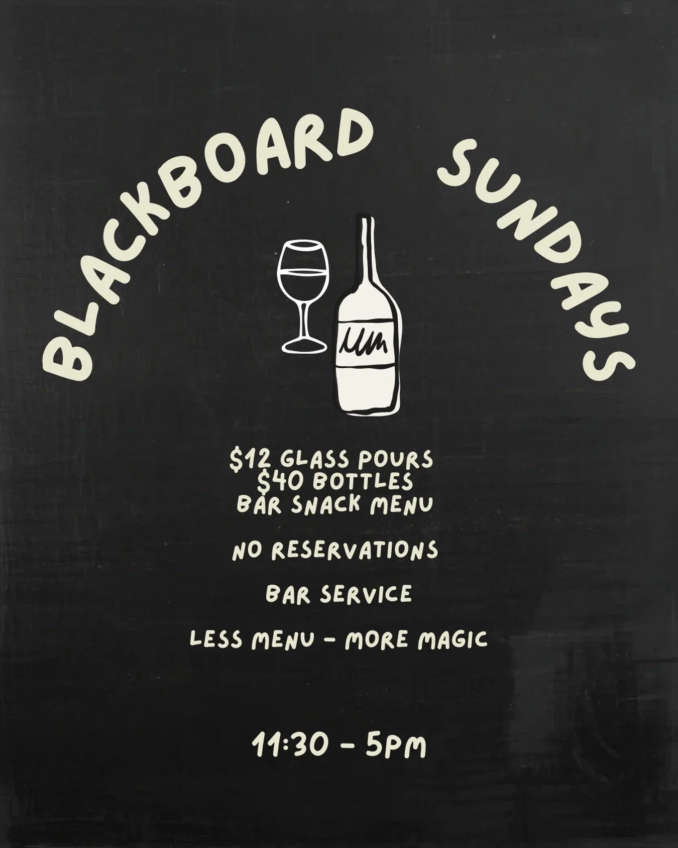 Attn ‼️Starting June 7th‼️
WE ARE CHANGING IT UP!
Kayla is taking over Sunday service and we&rsquo;re having a party each and every Sunday with special glass pours, Sunday special pricing on glasses and bottles, and while the menu will be limited to 