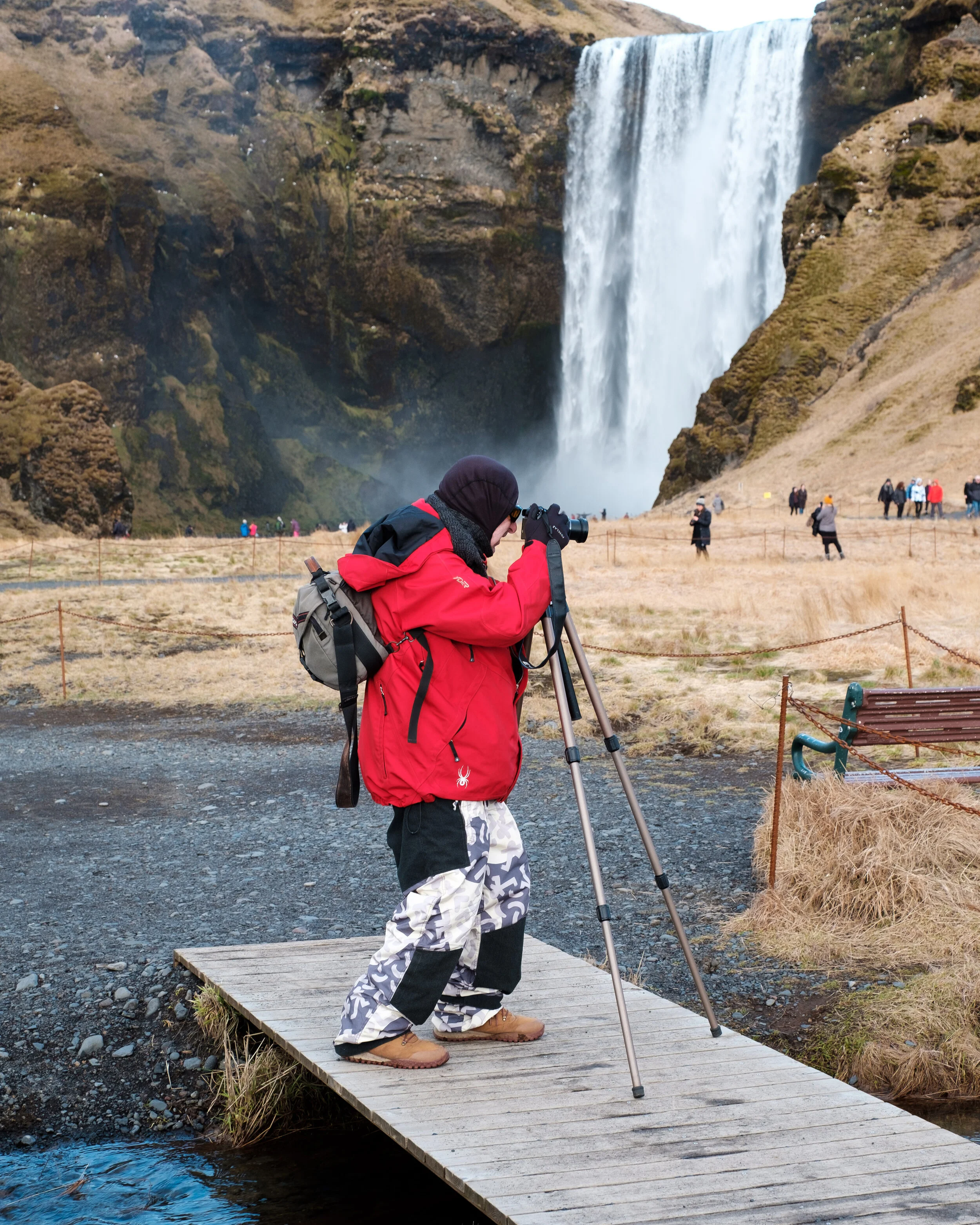 Lining up a shot at Skógafoss