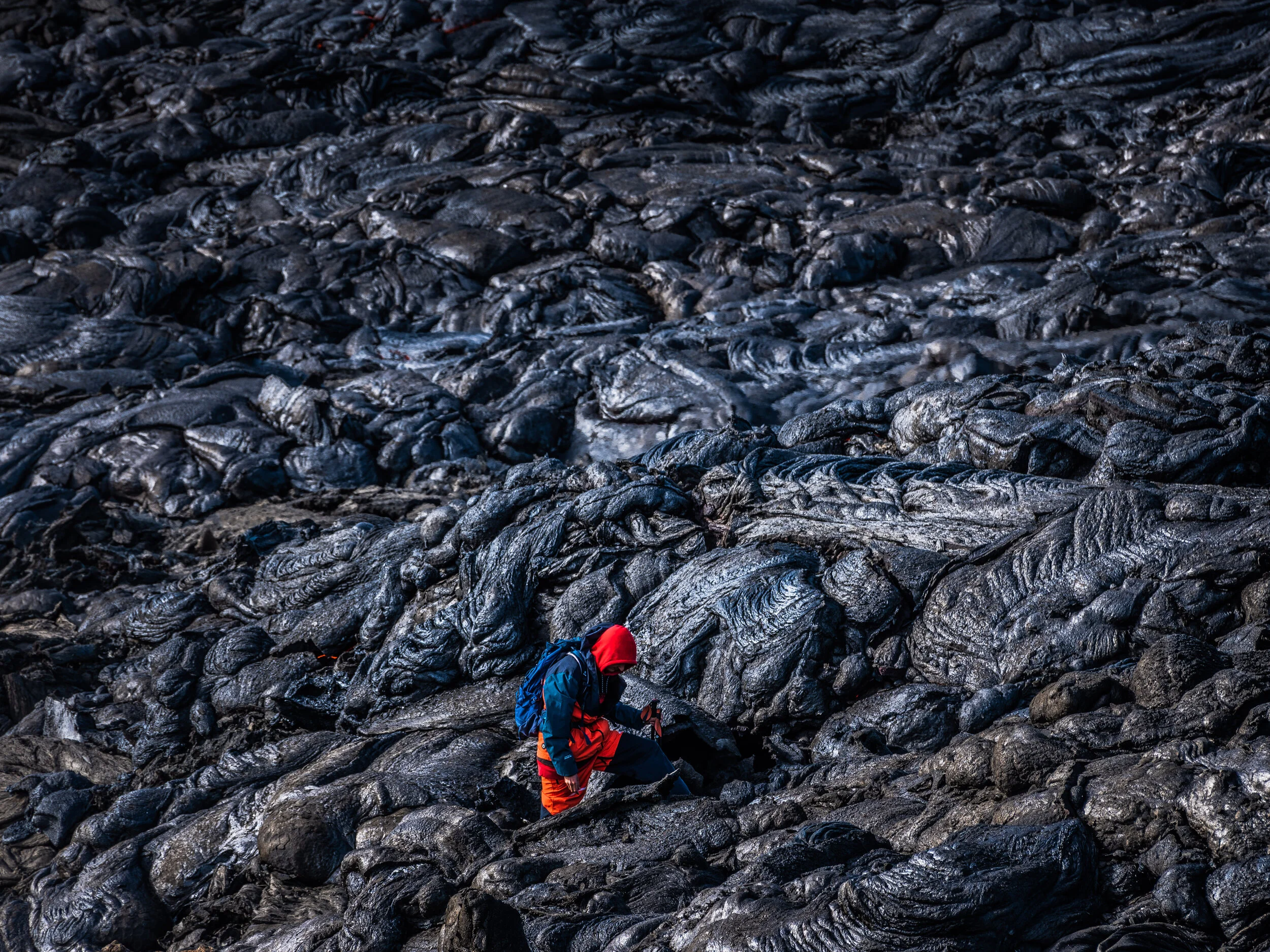 Walking on a fresh lava field