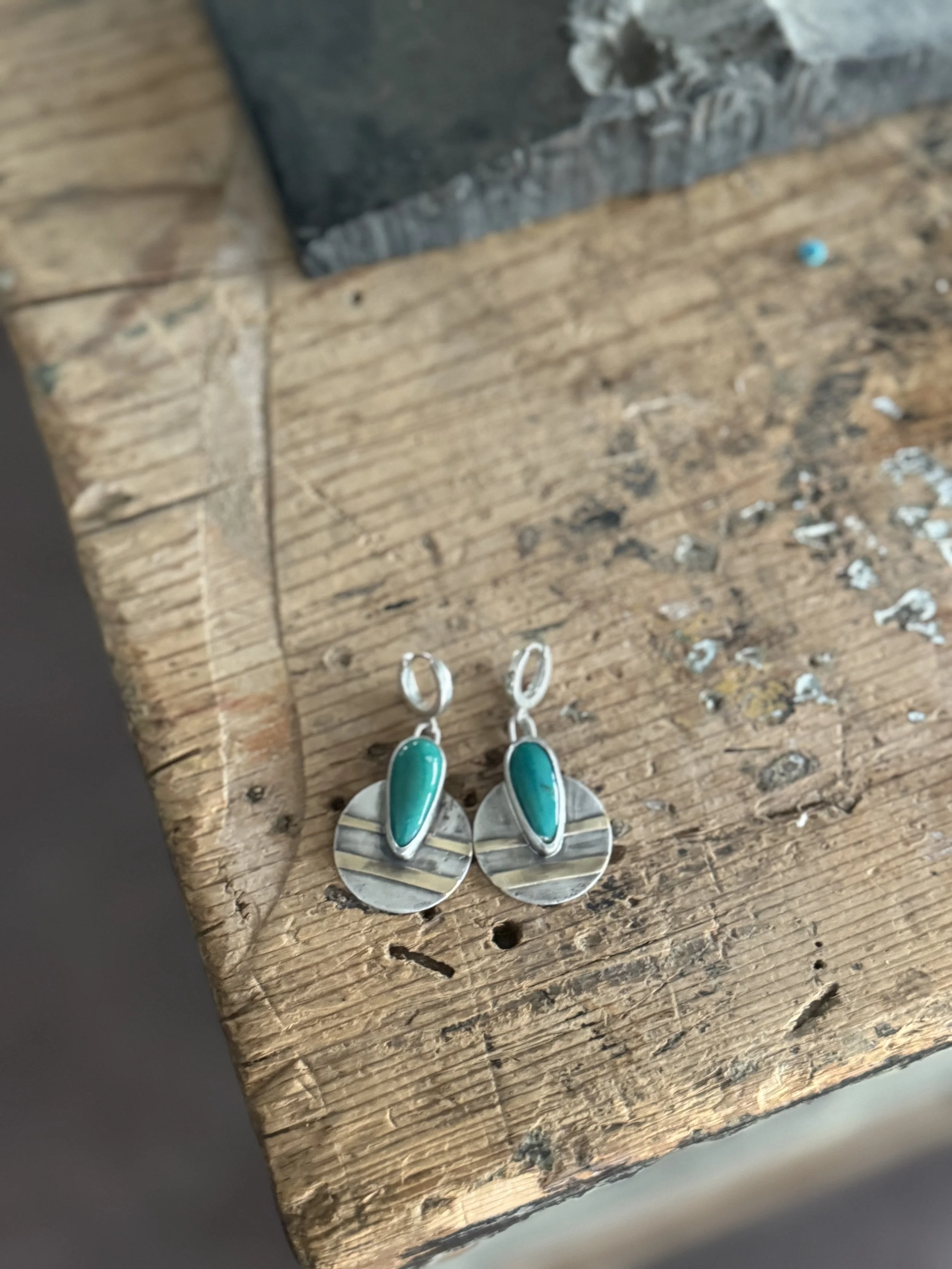 mixed metal and turquoise earrings