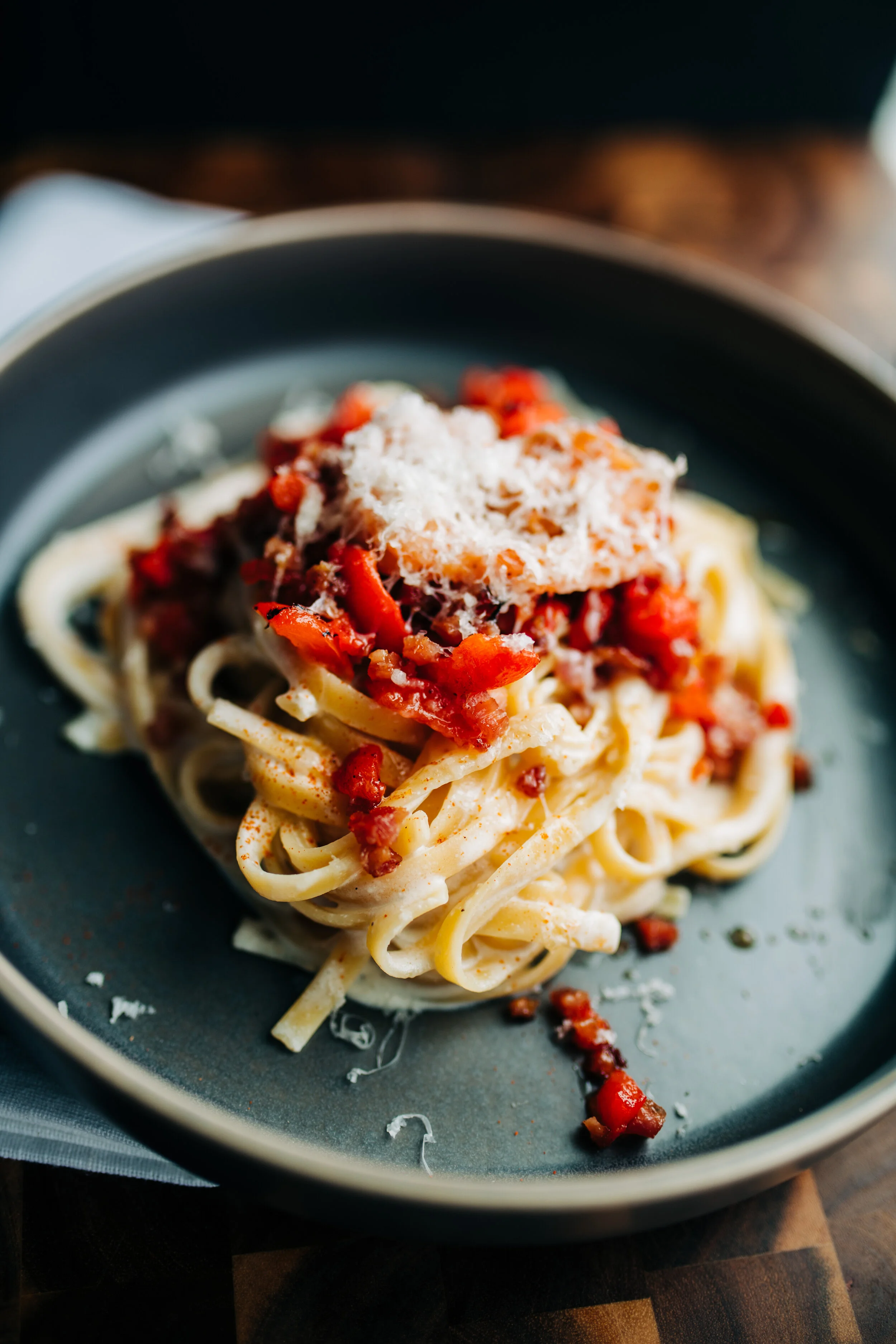 Fettuccine Alfredo with crispy pancheta and fire roasted peppers-2.jpg