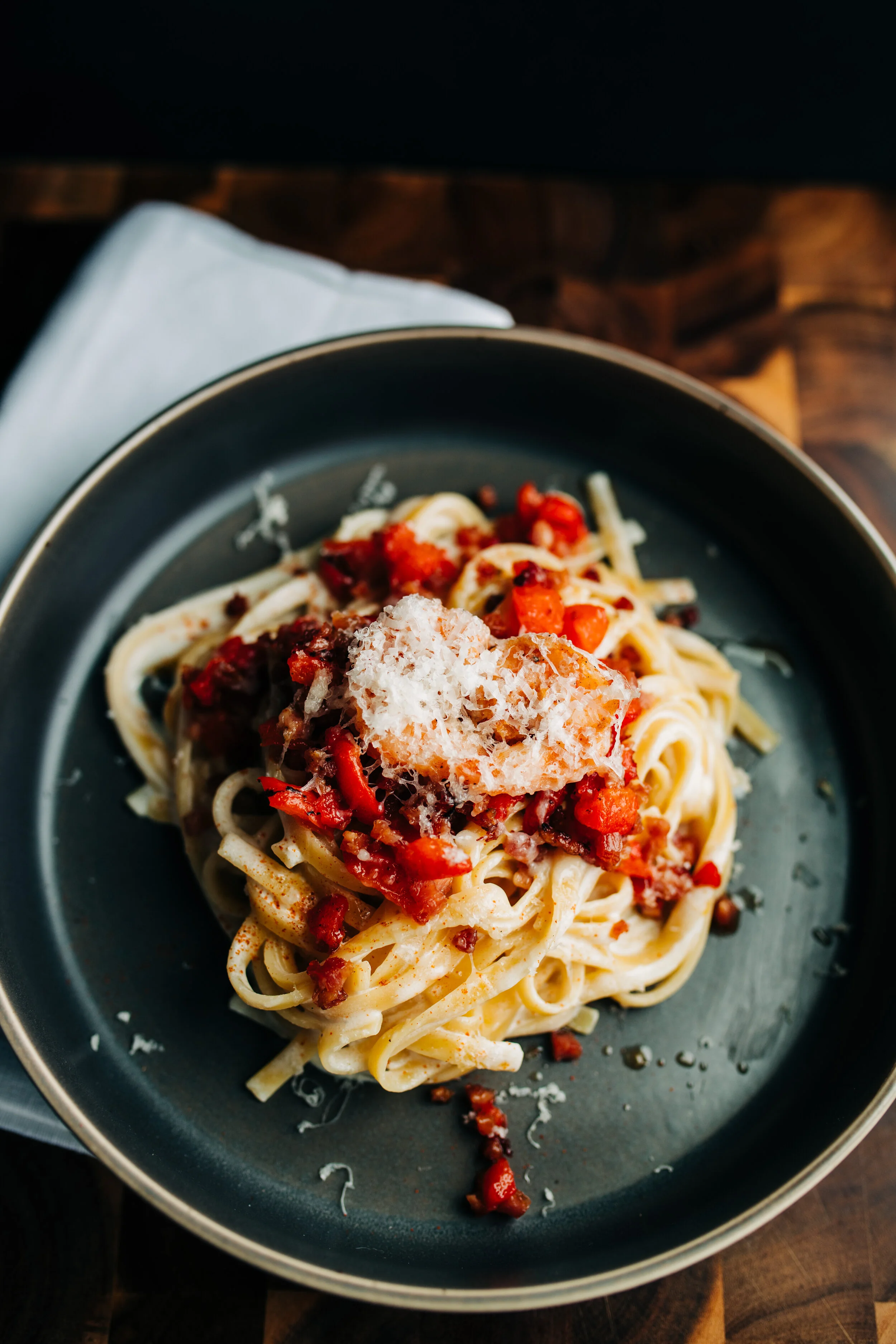 Fettuccine Alfredo with crispy pancheta and fire roasted peppers-3.jpg