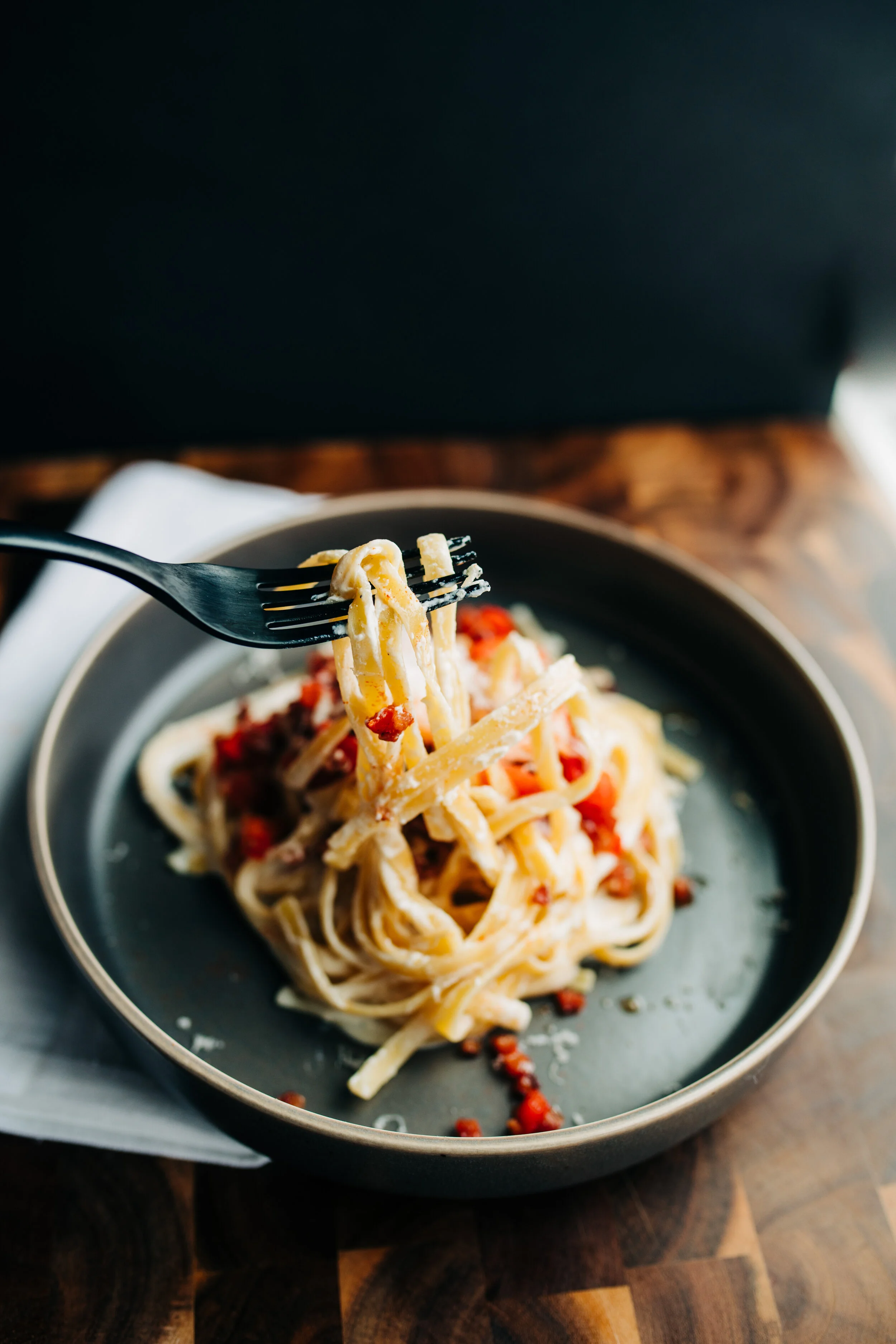 Fettuccine Alfredo with crispy pancheta and fire roasted peppers-4.jpg