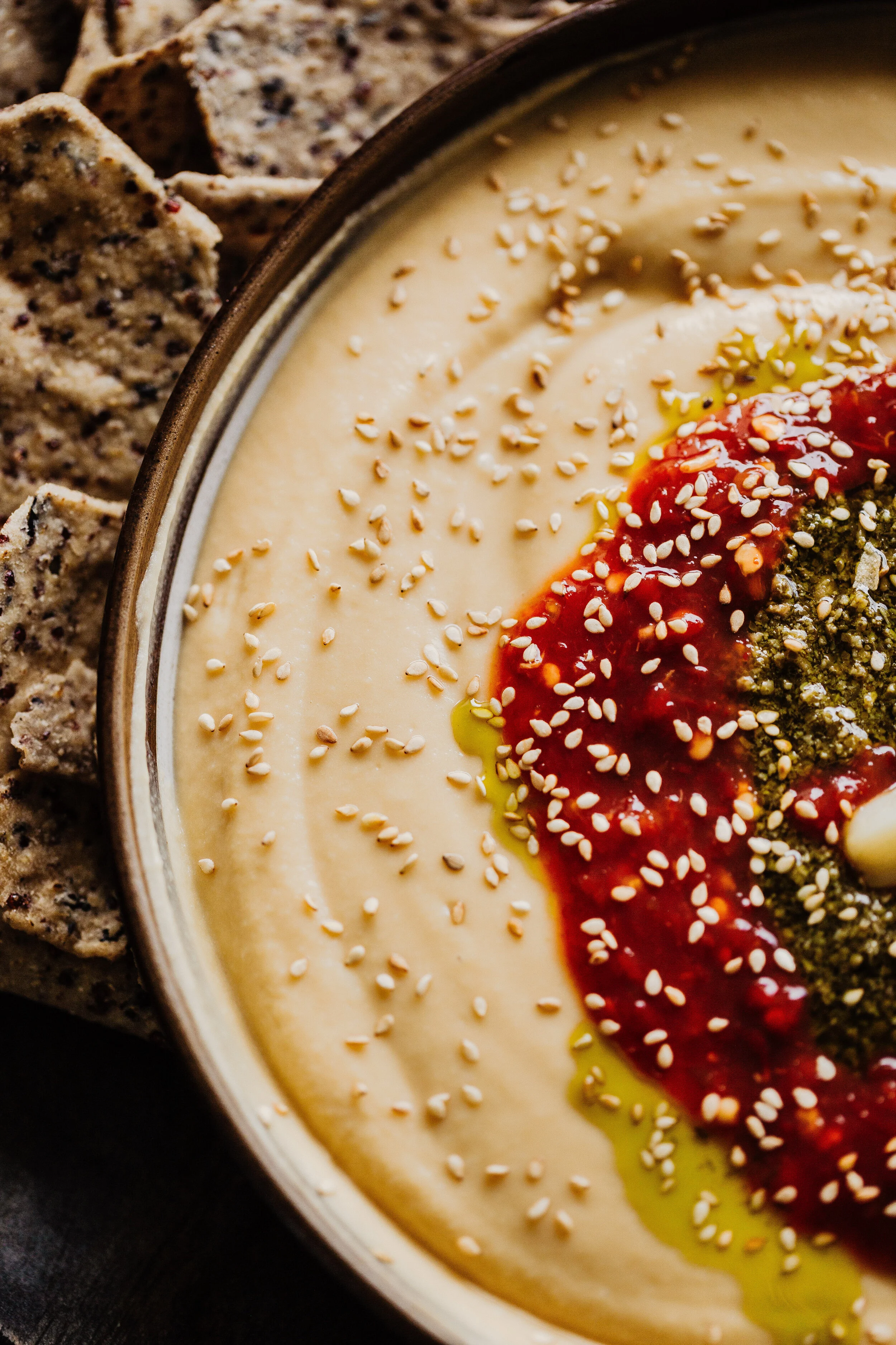 Roasted Garlic Hummus with Pesto and Chili sauce-4.jpg