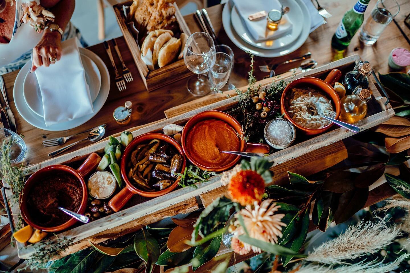 A feast for your eyes! Couples usually wonder how the decor will work around the food, cluster table decor is the way forward so we can shuffle things to make way for the yummy feasting food! These platters from @babaganoushyorkshire look fab and are