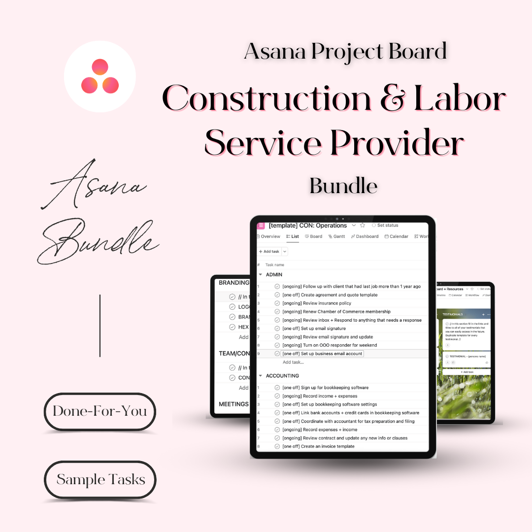 Simplify your business with this Asana Template Bundle to manage jobs, leads, and admin tasks easily.
