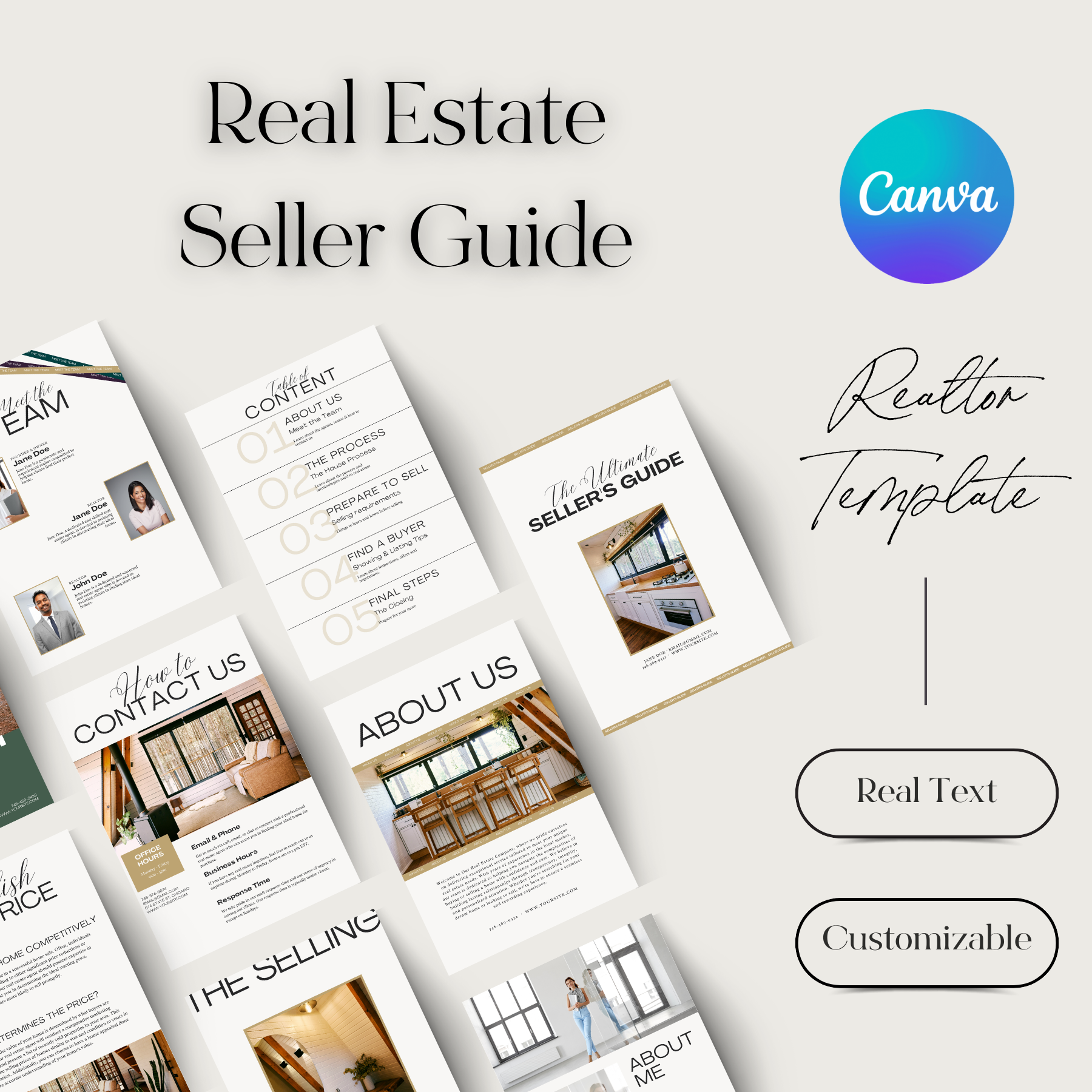 Customizable real estate sellers guide Canva template to streamline your client’s home-selling journey.