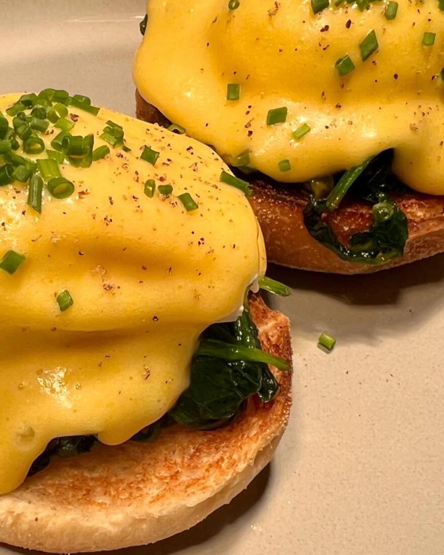 Have you tried our Eggs Florentine? 

English muffin, buttered baby spinach, poached eggs and hollandaise sauce.

It&rsquo;s delicious!