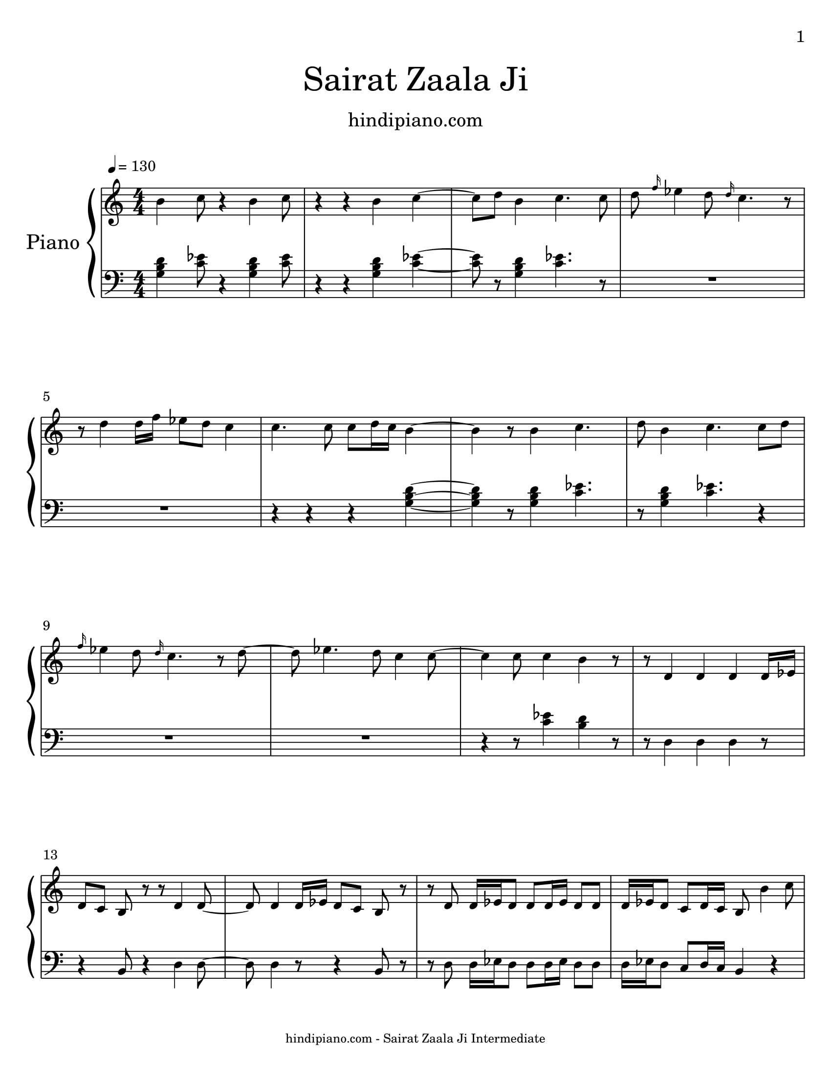 Sairat Zaala Ji Piano Sheet Music — Hindi Piano