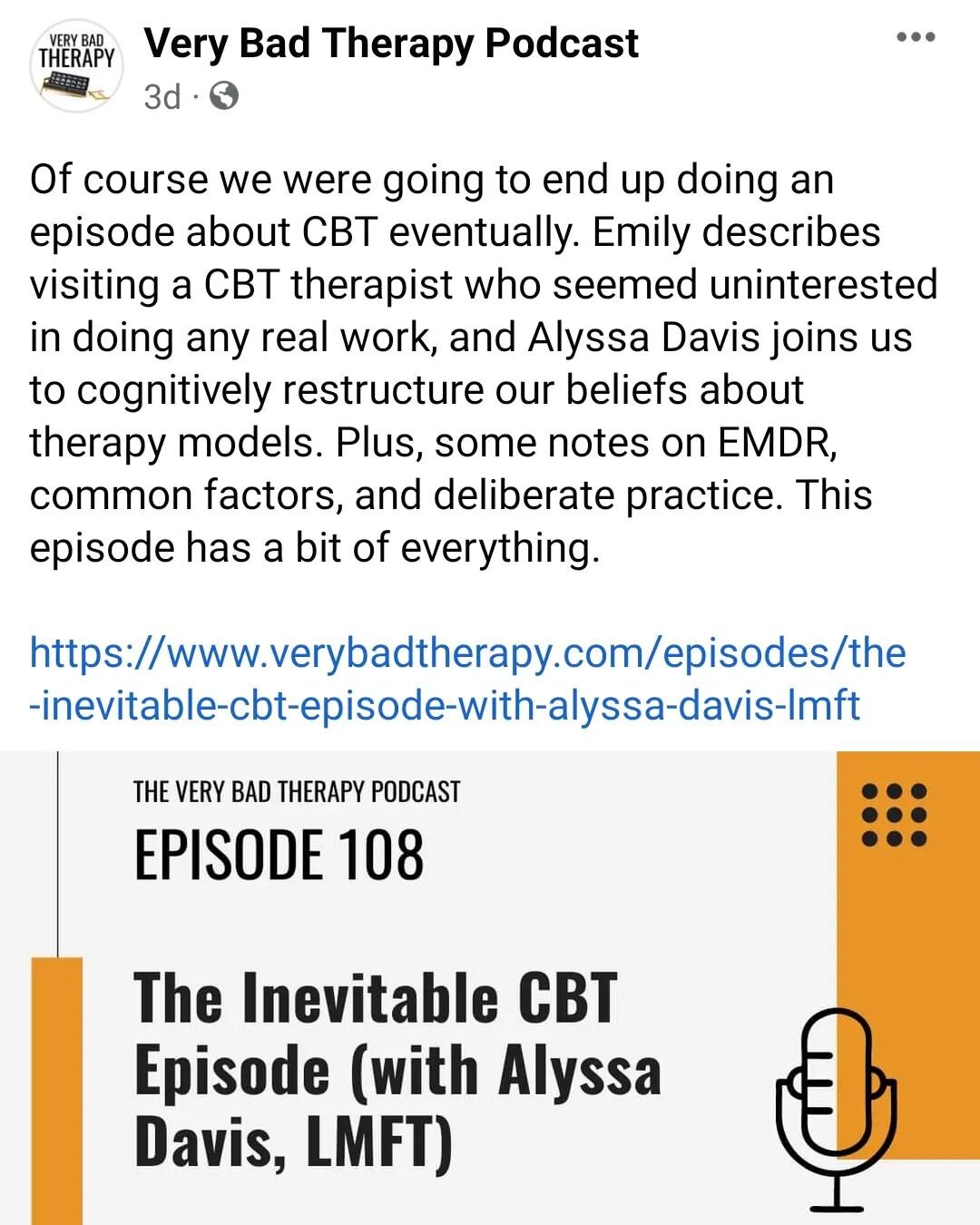 I was on a podcast 😎😃 Come check it out!!!

Link in bio 🔗

#therapist #therapy #cbt #emdr #mentalhealth #mentalhealthmatters