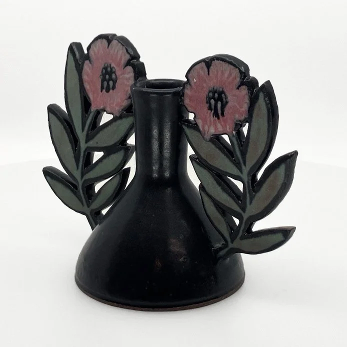 Ruth Easterbrook: Winged Vase/Candleholder Pink Flowers