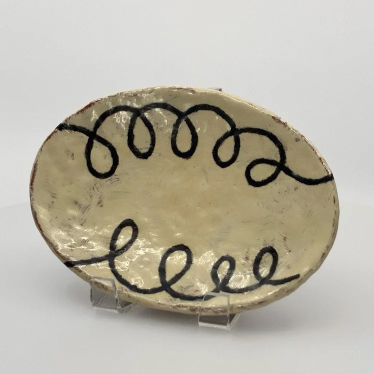 Holly Walker: Cursive Oval side plate- black and white