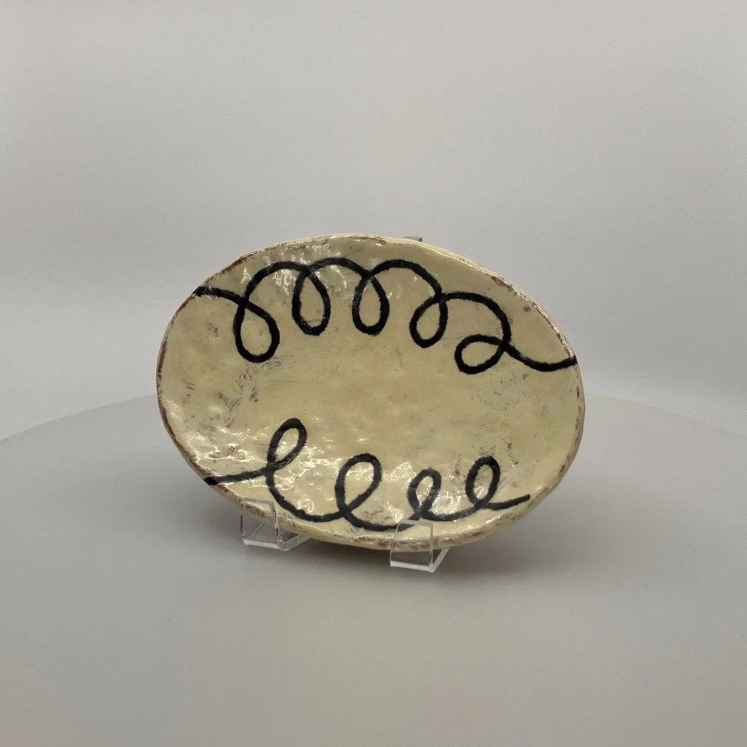 Holly Walker: Cursive Oval side plate- black and white