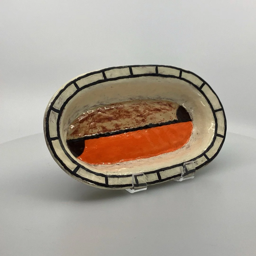 Holly Walker: Oval Yin Yang short serving bowl (with orange)