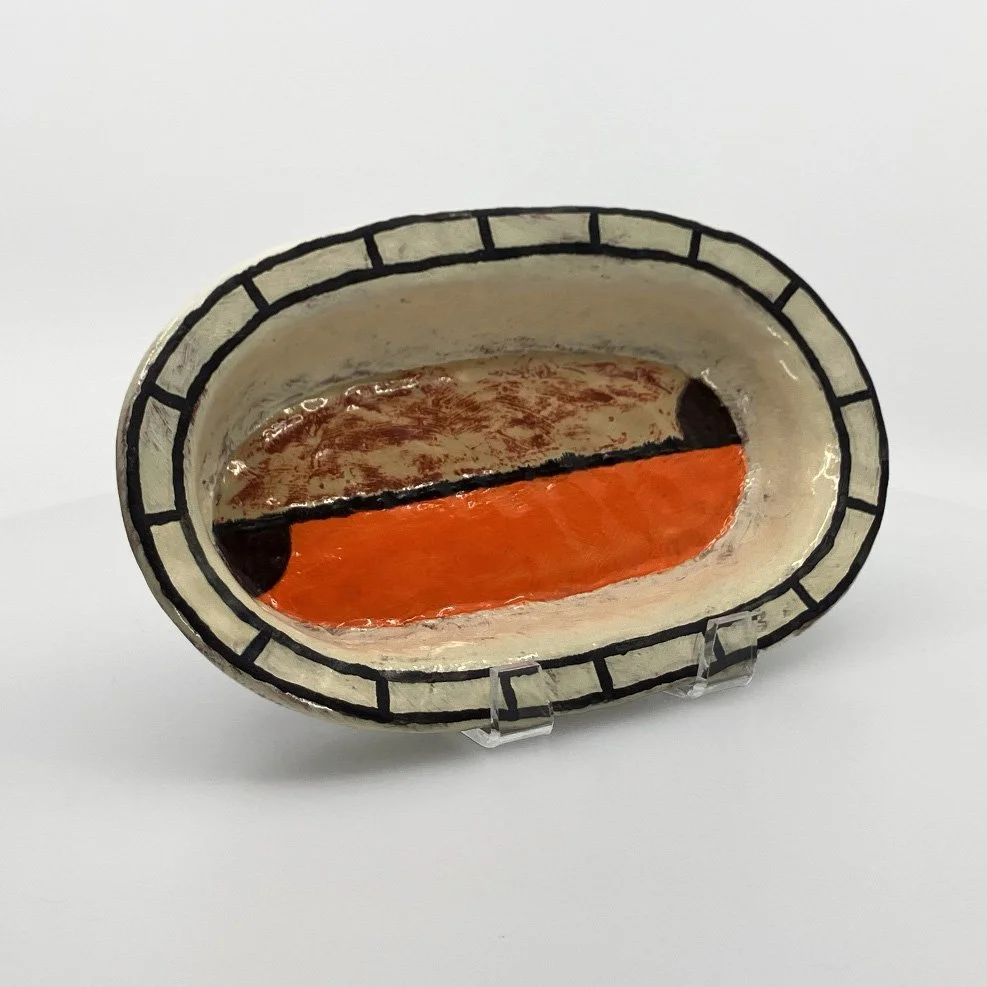 Holly Walker: Oval Yin Yang short serving bowl (with orange)