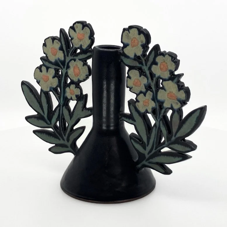 Ruth Easterbrook: Winged Vase/Candleholder Yellow Flowers