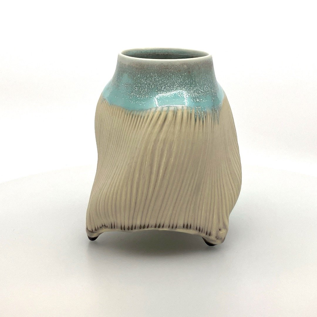 Aysha Peltz: Small Tan Turquoise Vase