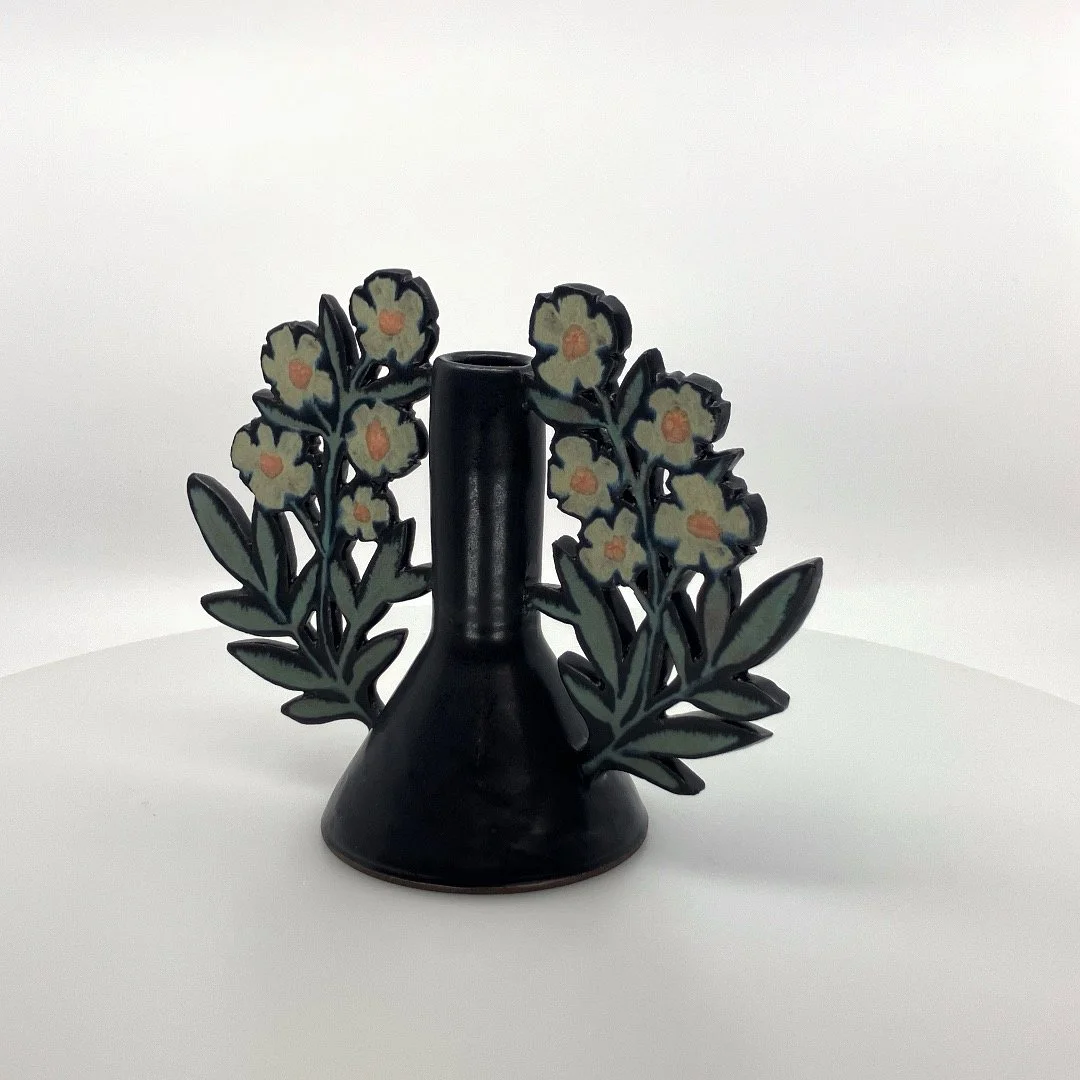 Ruth Easterbrook: Winged Vase/Candleholder Yellow Flowers