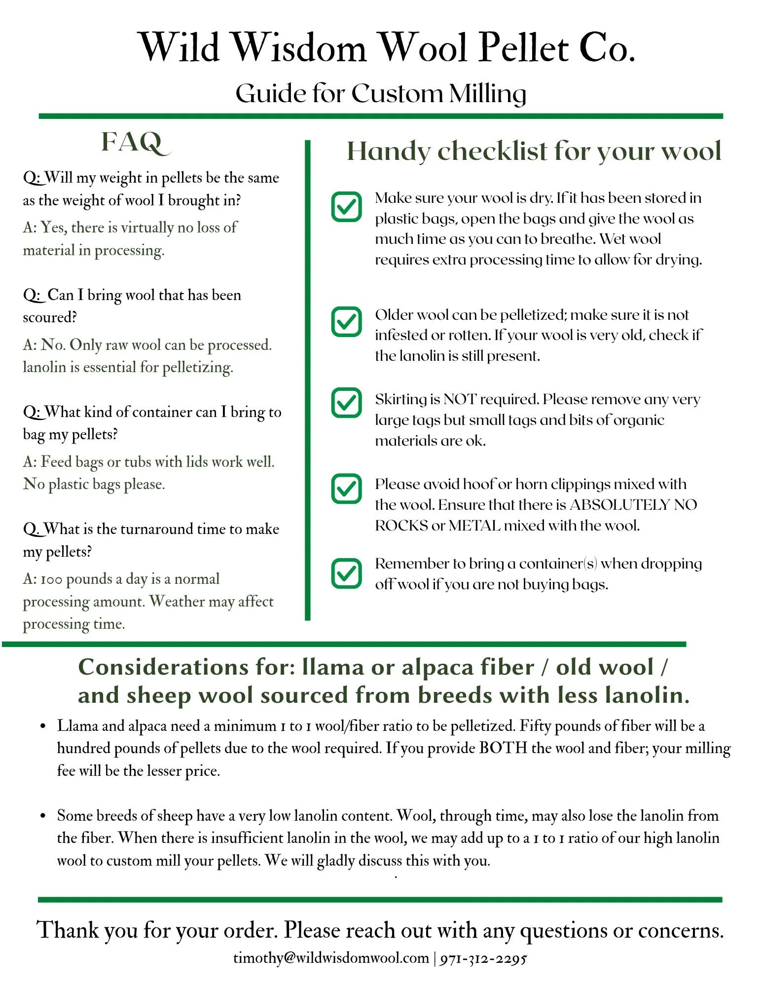 guide for custom wool pellets milling at wild wisdom wool llc