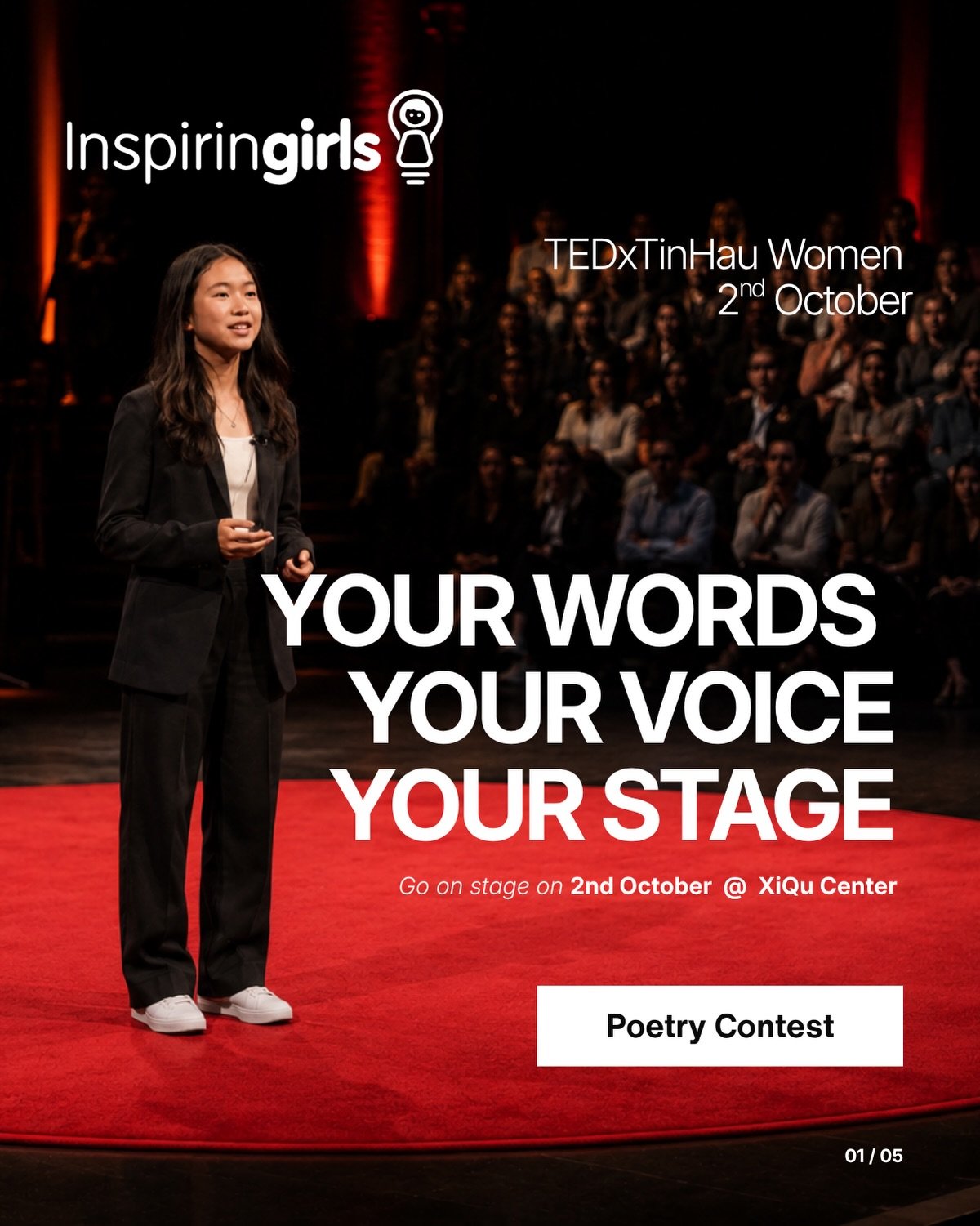 WRITE / SPEAK / GO ON STAGE

Every girl has a poem she hasn&rsquo;t said out loud yet. This September, we want to hear it.

📝 Calling all Secondary school girls in Hong Kong:  submit an original poem on this year&rsquo;s theme, UNCHARTED: identity, 