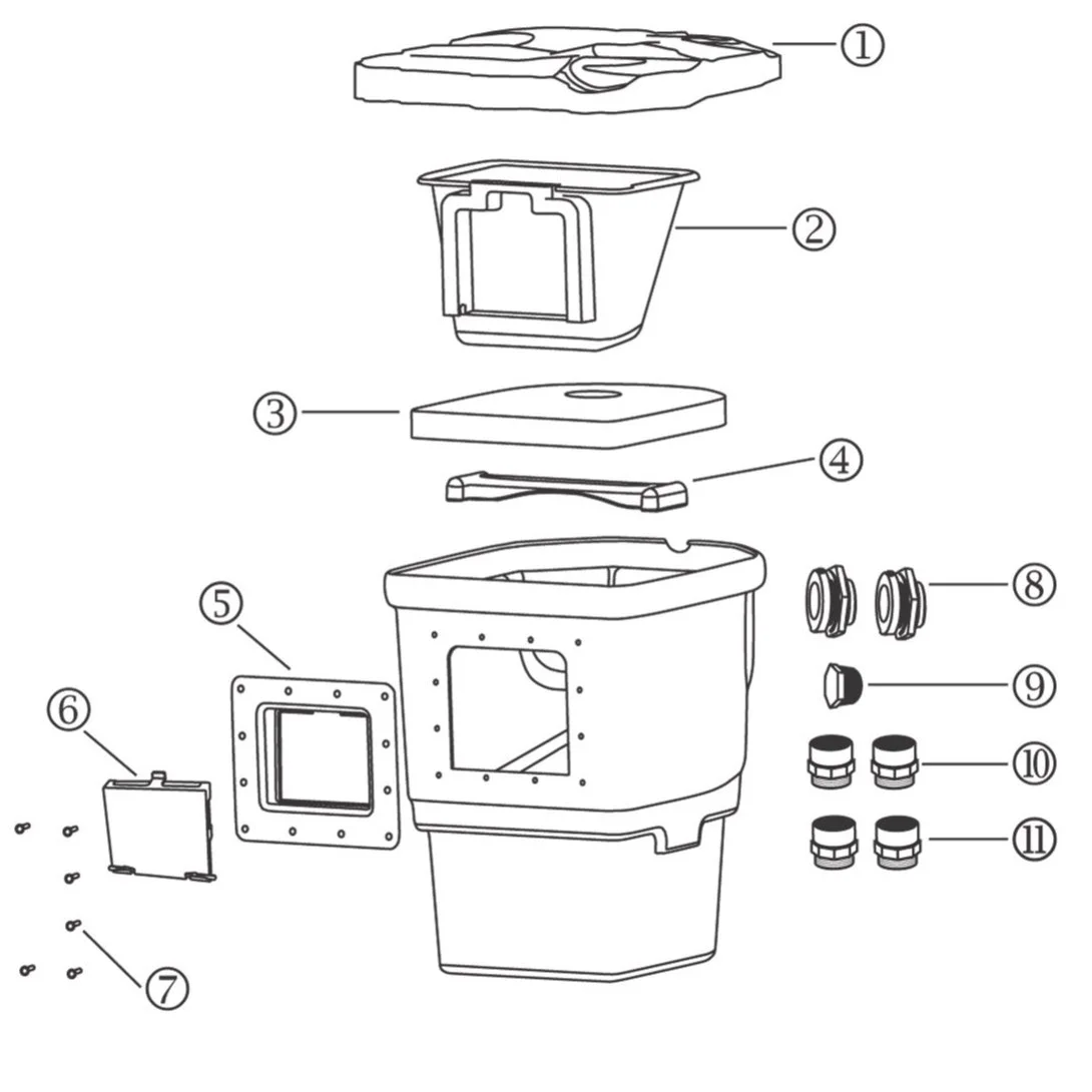 A technical diagram showing the exploded parts of a toilet with numbered components.