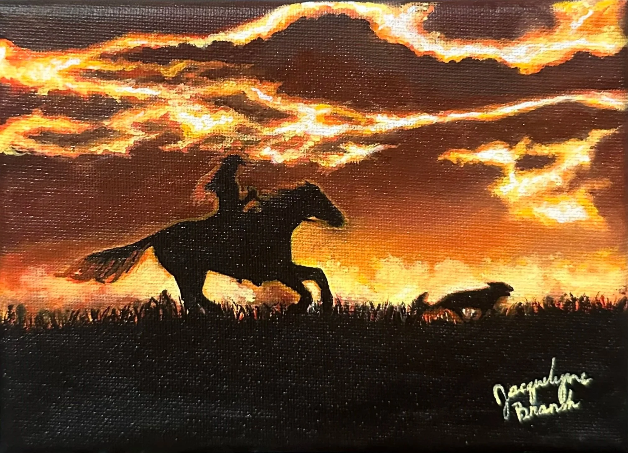 Sky on Fire, 5in x 7in, Oil on Canvas, $100
