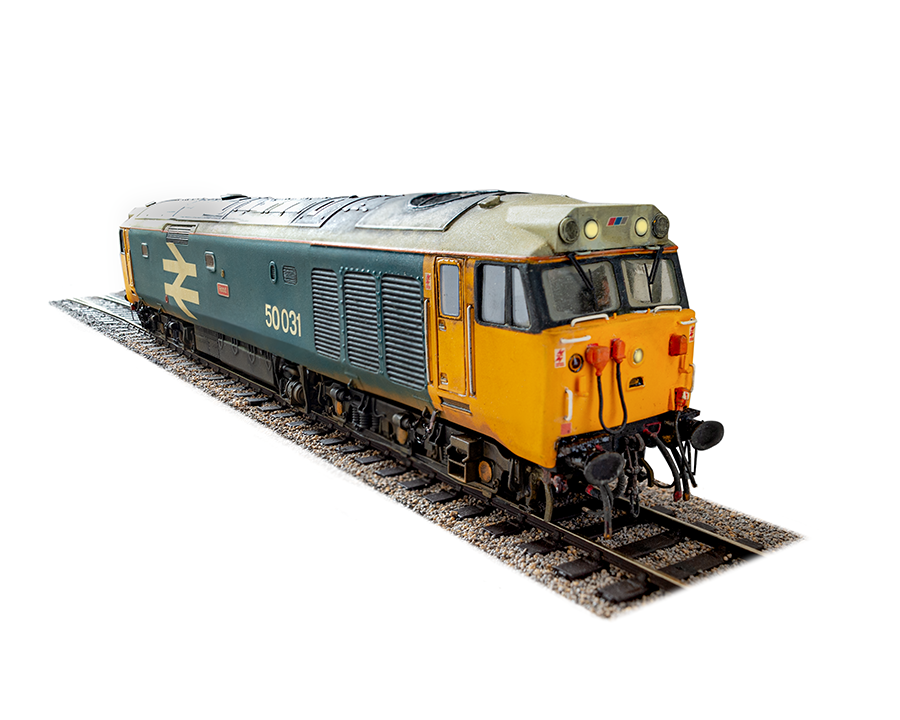 This is 50 031 'Hood' in Large Logo blue, with EM wheelsets fitted and DCC sound on board.
She was stripped right the way down and has had a plethora of extra detailing fitted.
Extreme Etchings/Shawplan produce etches for the roof area of the model i