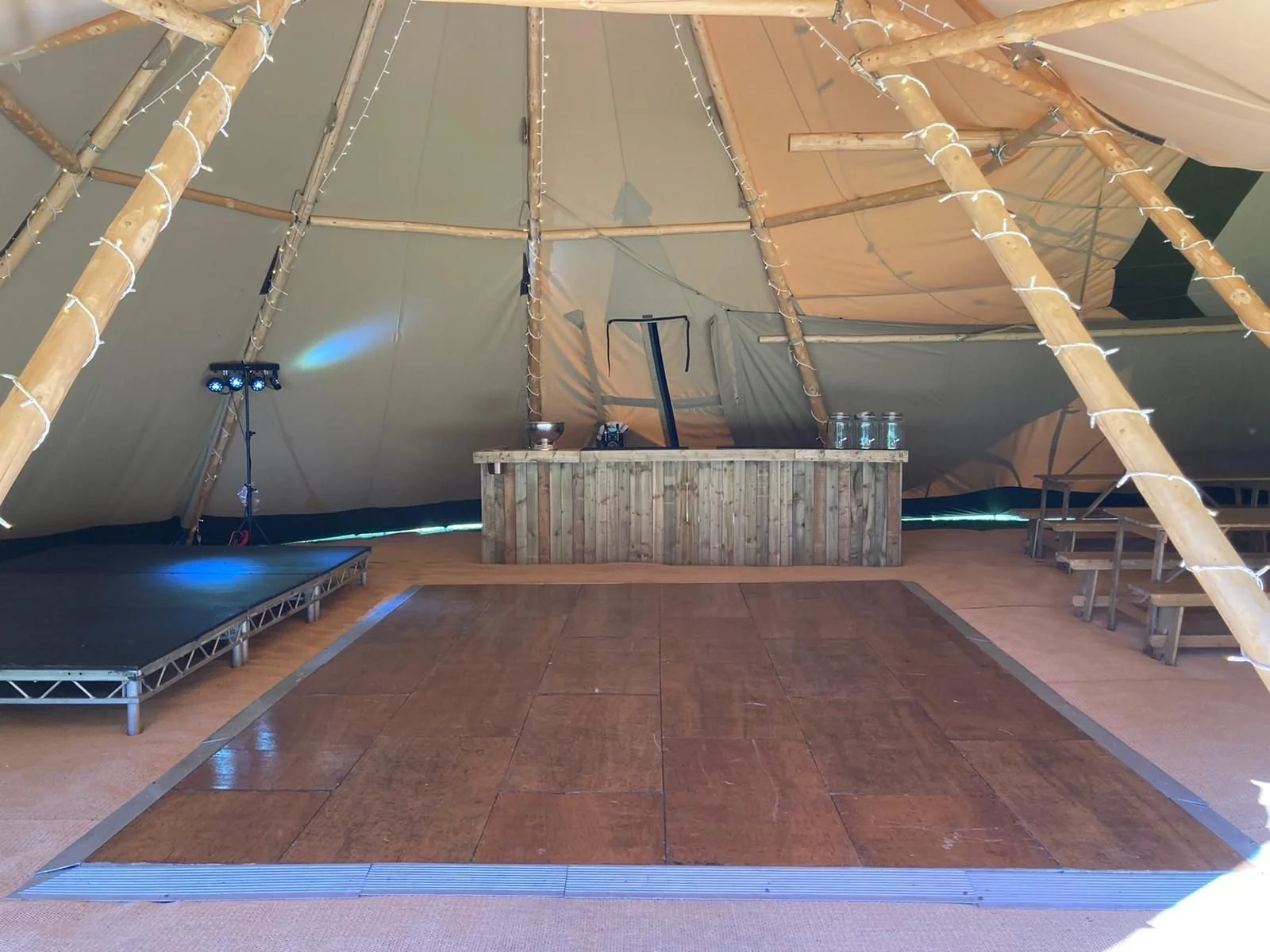 Customisable dancefloor setup at a festival wedding, creating the perfect space for unforgettable celebrations and precious memories.