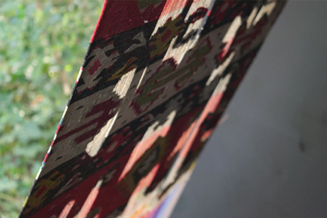 Into the Woods kilim, threads, parts of kilim 250 x 150cm, 2018.
