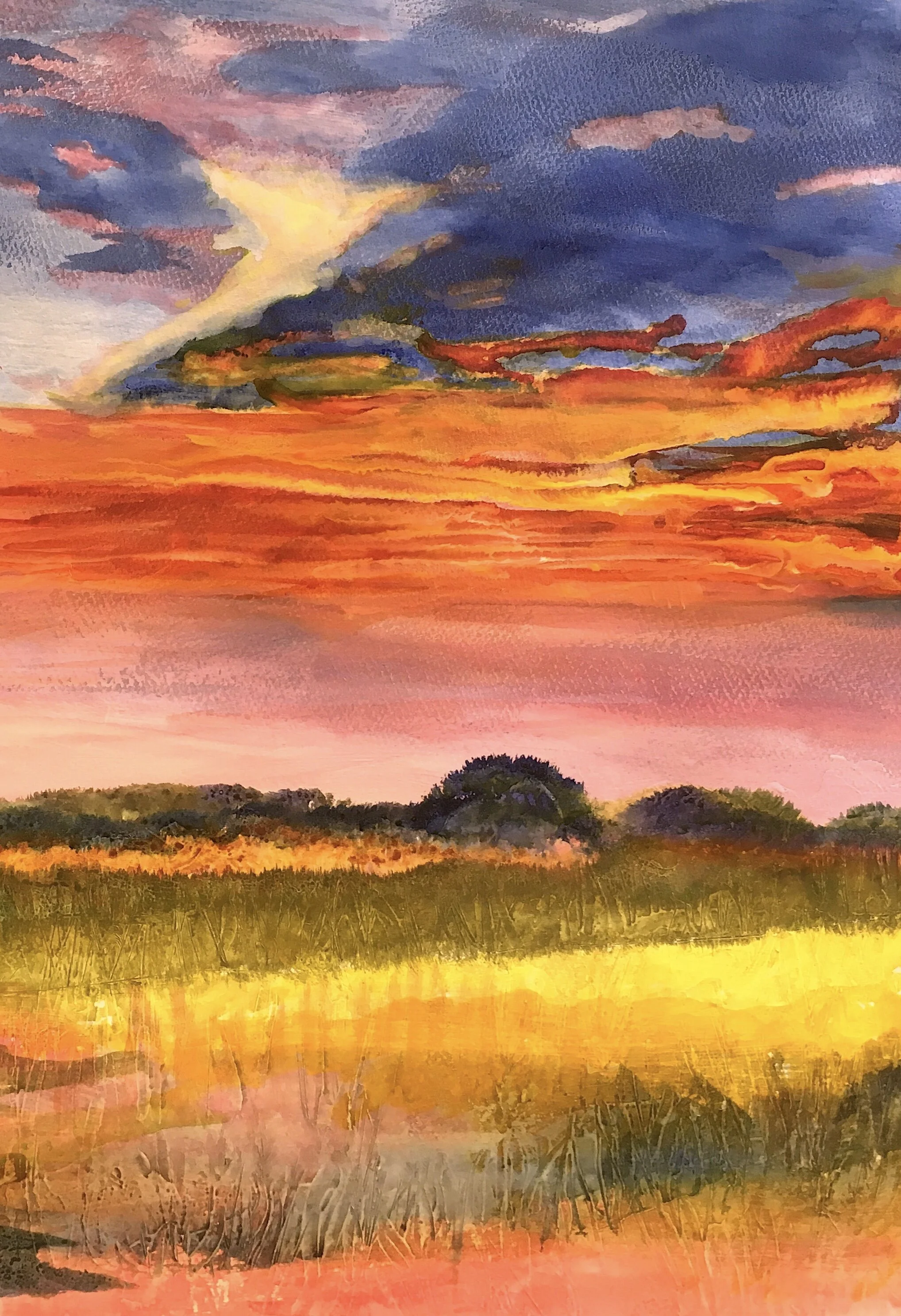 Firesky, mixed media, 18x12", framed £120