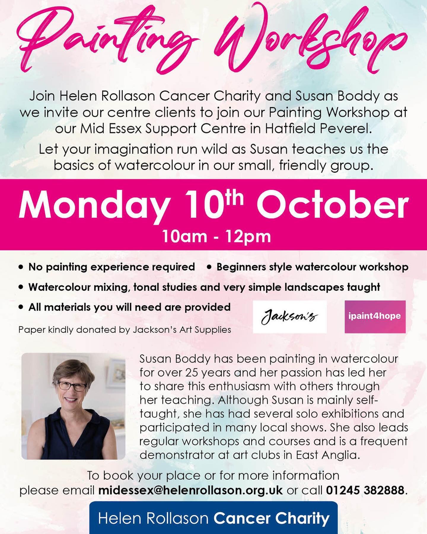 🚨This workshop is specifically for those of us affected by cancer🚨For me painting became a way of working through illness and nurturing recovery from cancer.  Painting was a wonderful distraction to the stresses at the time and has become a very re