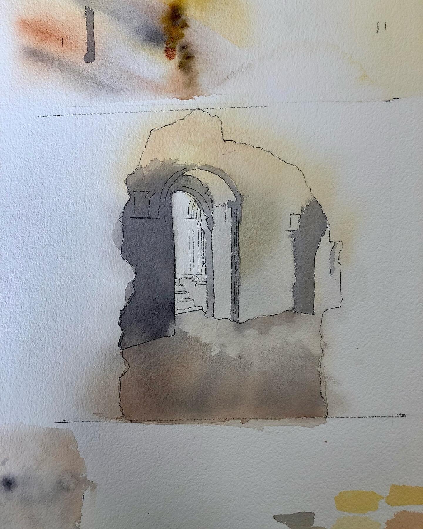 Yesterday was a day of firsts .. 
1️⃣first layers of my new #watercolourpainting #castleacrepriory 
1️⃣new #danielsmith paints #burntsiennalight #neutraltint #hansayellowdeep 
1️⃣new paper  #baohongwatercolorpaper 
#artbyirenagrazia