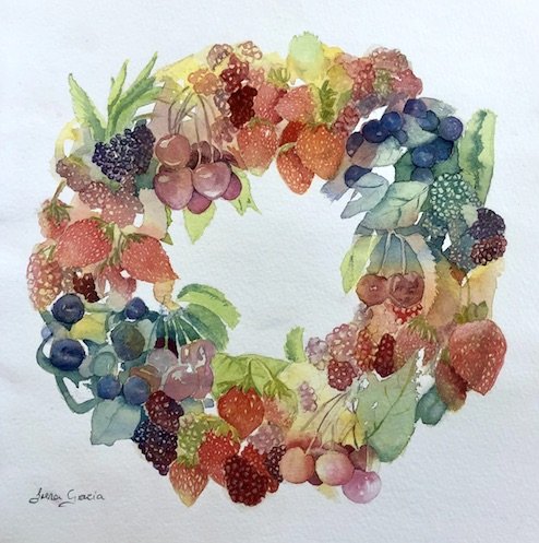 Berry Wreath, Watercolour. Private Collection 