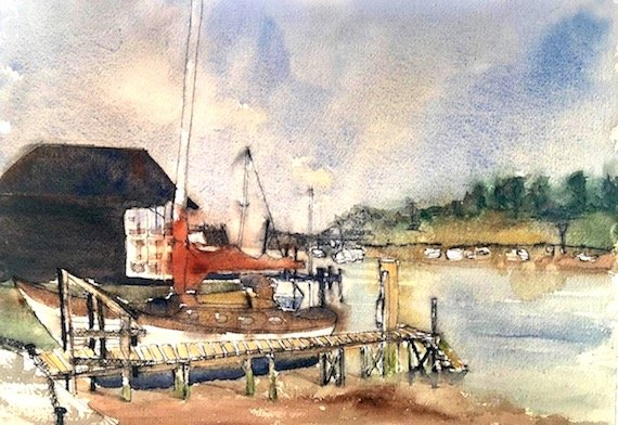 West Quay, Wivenhoe, Watercolour, SOLD