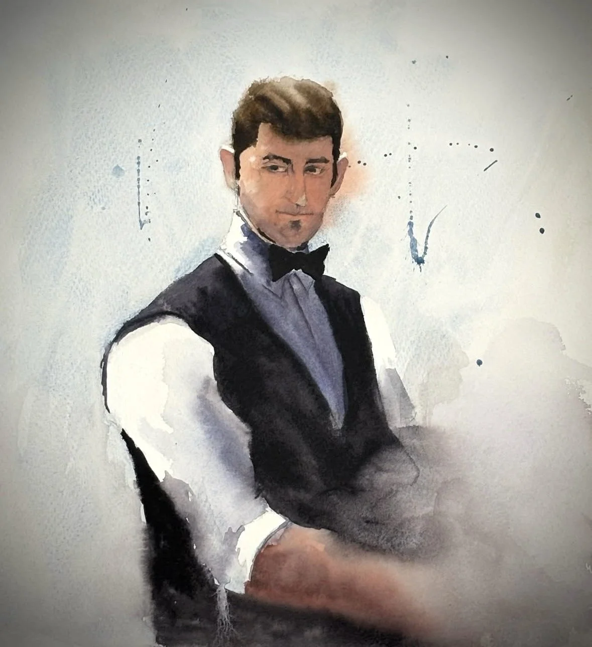 Barista, watercolour, Artists private collection 