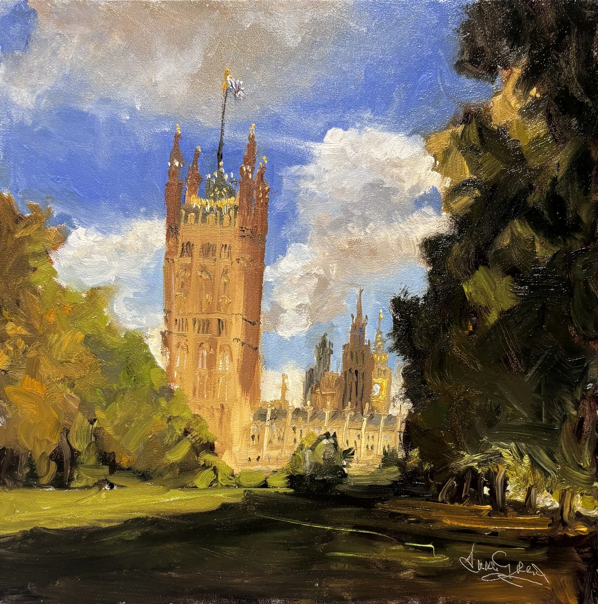 Light on Westminster, oil on board, 10x10", framed £120