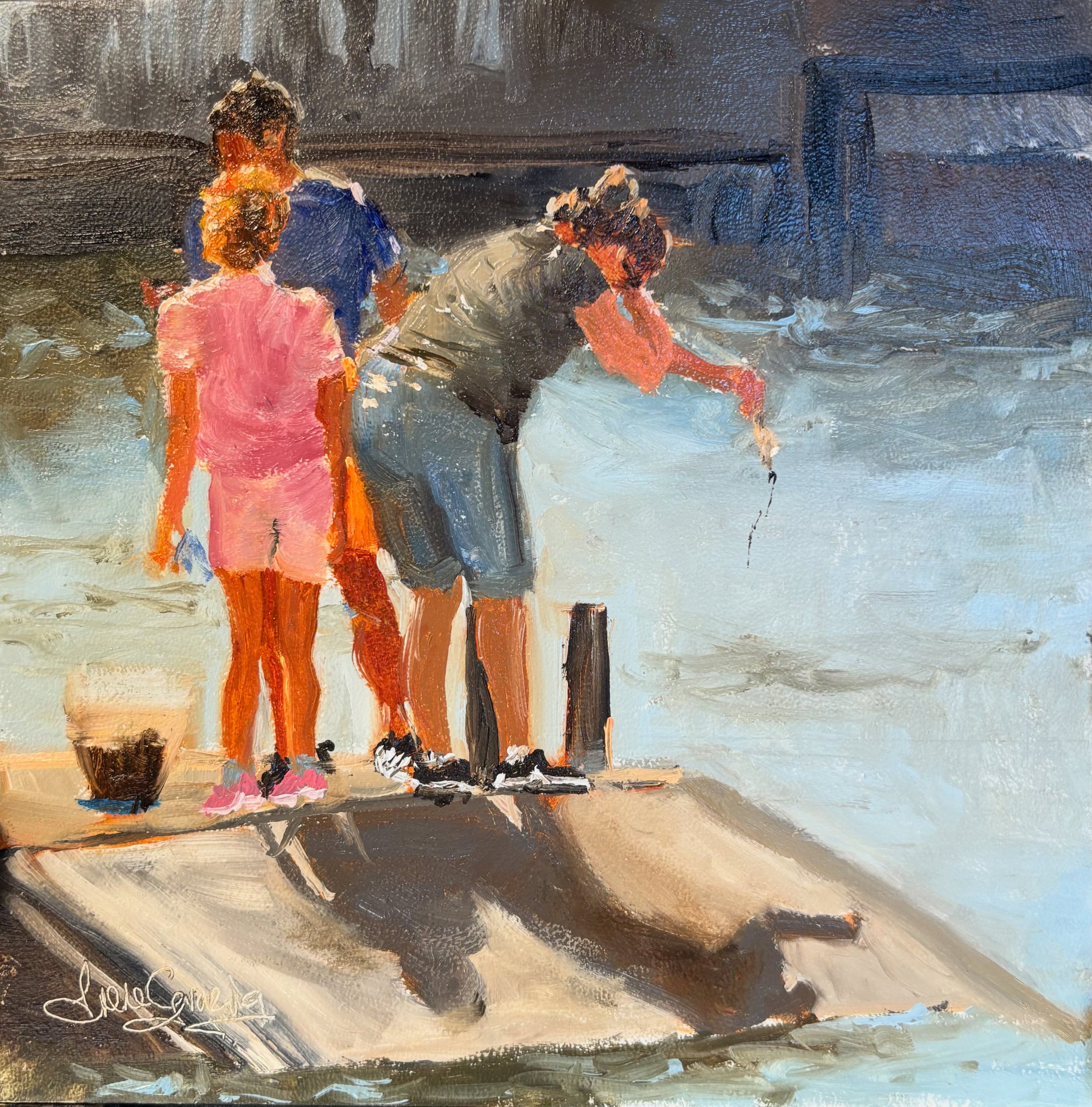 Little Gems No4 ~ Crabbing, Wivenhoe, Oil, 8x8" 