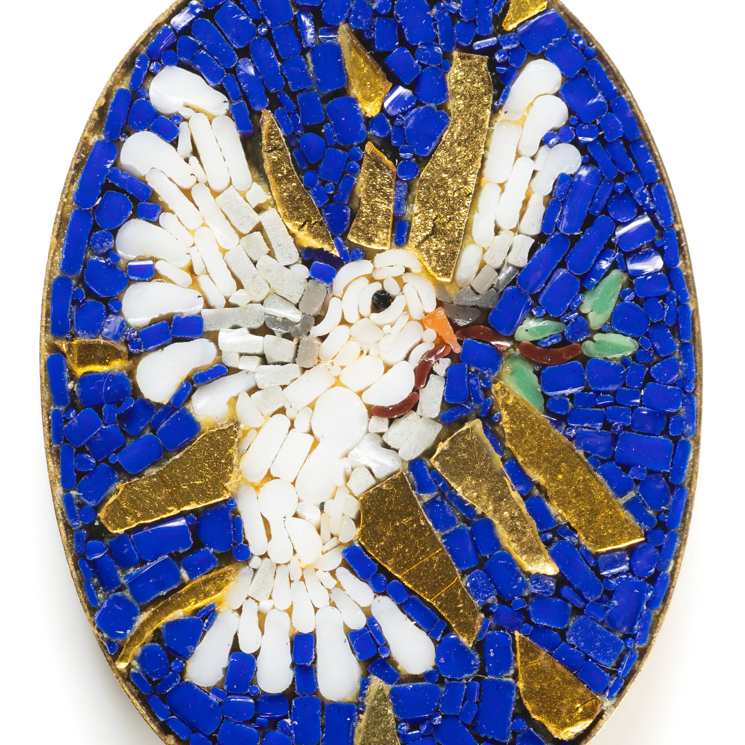 Cabochon - Dove micromosaic with golden tesserae - Detail