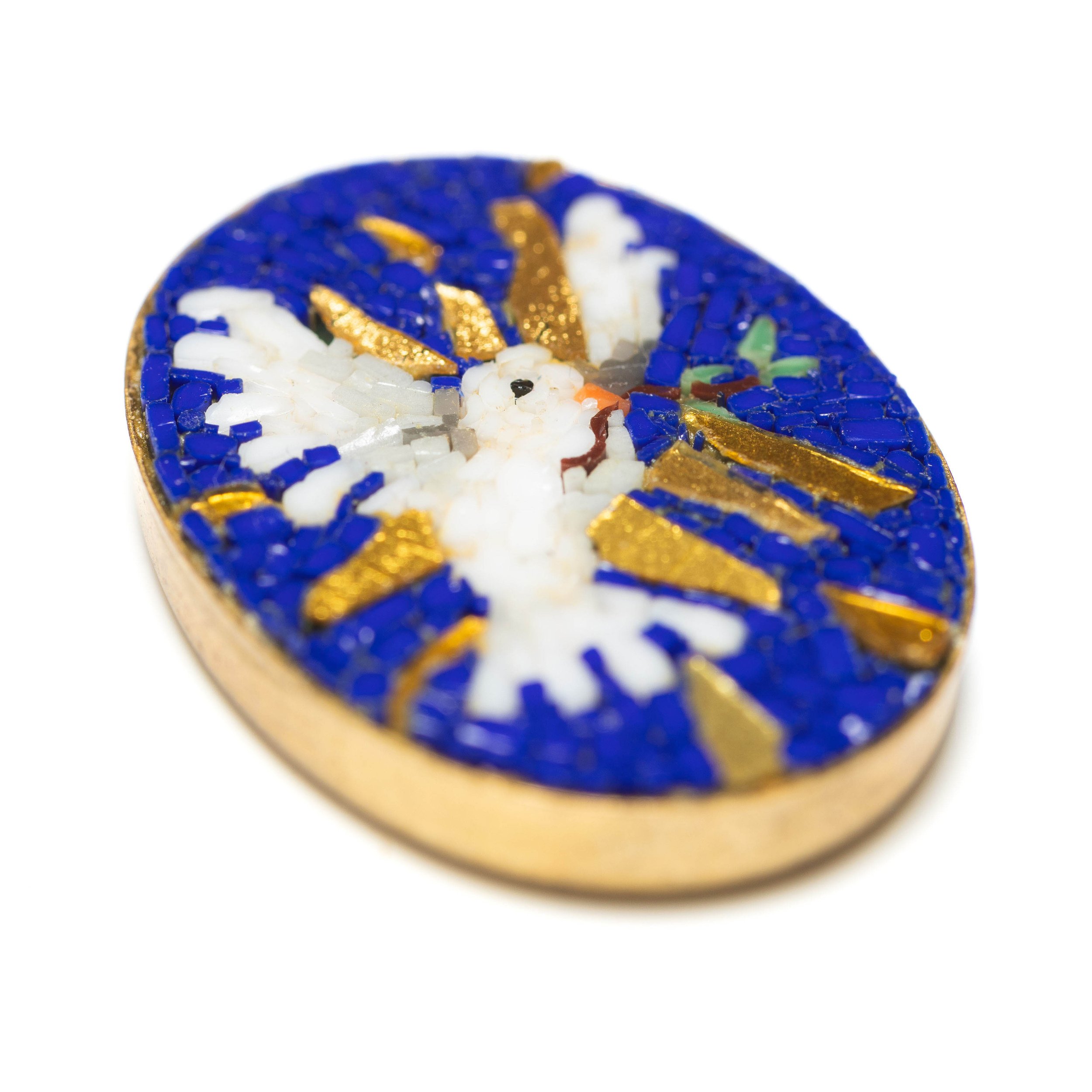 Cabochon - Dove micromosaic with golden tesserae - Side view