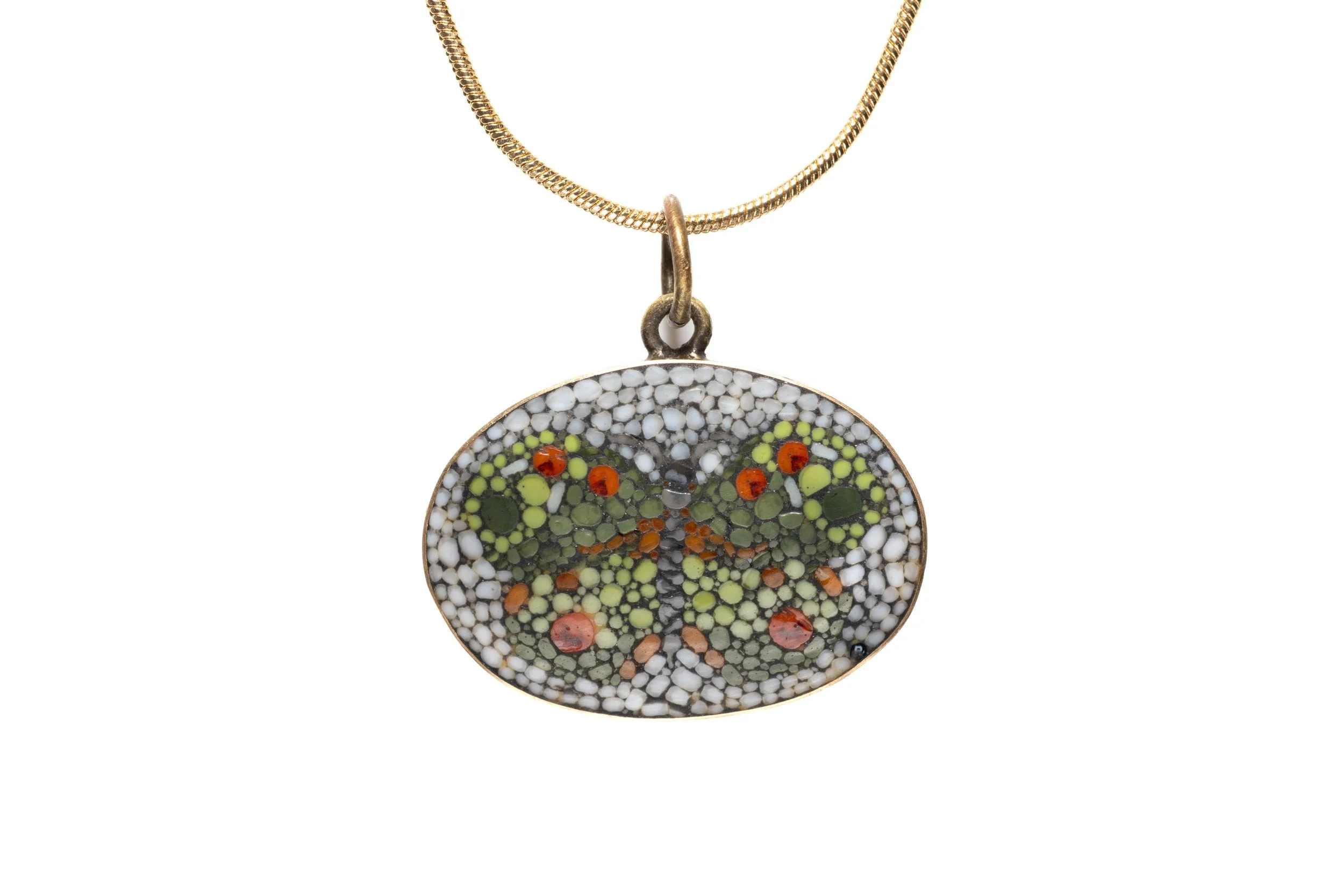 Ciondolo — Farfalla Verde in Micromosaico — Green Butterly Micromosaic