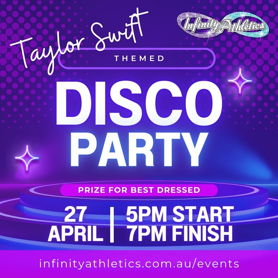 1 MORE WEEK SWIFTIES!!!

We are bringing the ERA&rsquo;S TOUR to Infinity! Come dance &amp; sing with us to your favourite Taylor Swift songs, in your best Swiftie outfit! 

Saturday 27th April | 5:00 - 7:00 PM | $20PP

Snack Bar Available. Suitable 