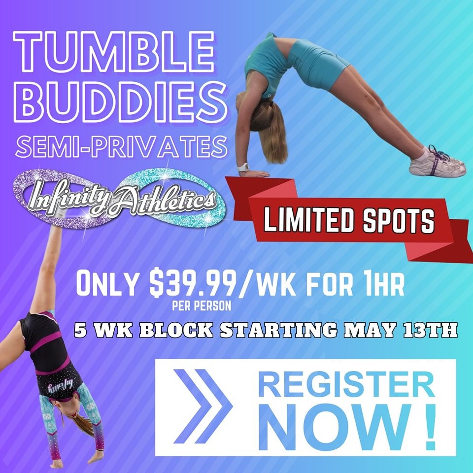 Do you want to Fast Track your Tumbling?

Our highly sought after 5 week program that involves two athletes per session is BACK!

It allows for all the benefits of a private lesson for a considerably smaller price. 

MEMBERS SPECIAL $39.99 PER PERSON
