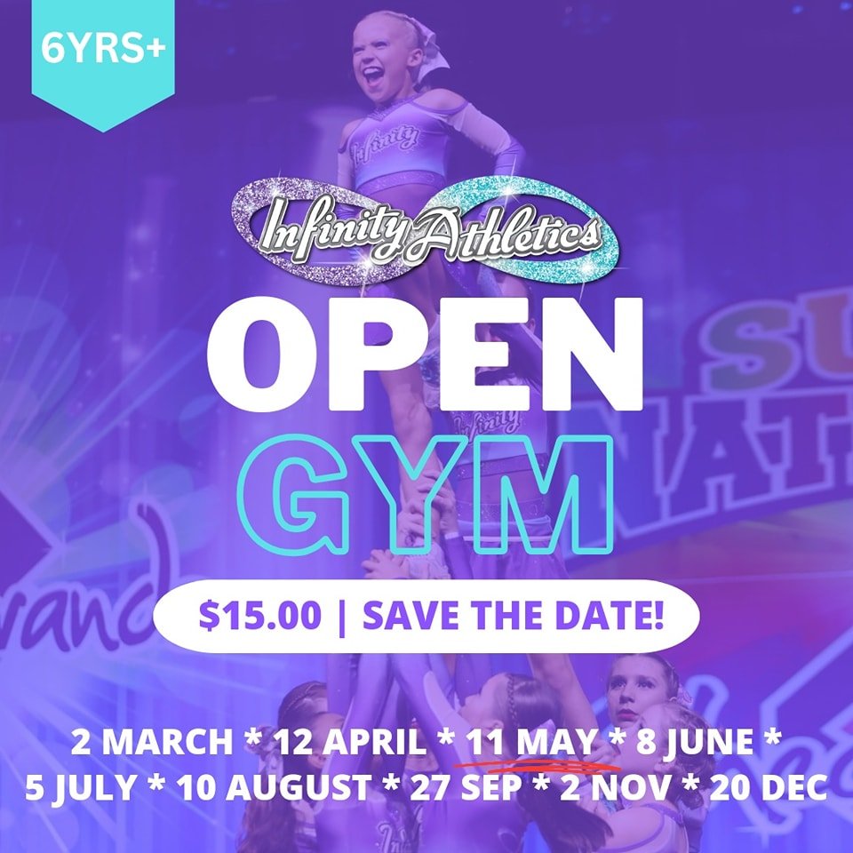 Attention local Dancers, Gymnasts, Acro &amp; Tumbling enthusiasts! We have an Open Gym coming up on the 11th of May! This is a perfect opportunity for some practice in the gym with qualified supervision.

Come and practice your skills at your own pa