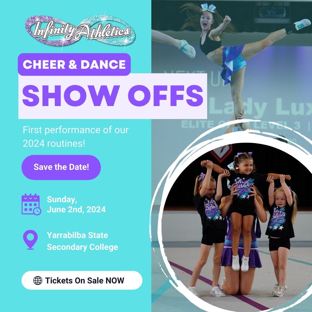 2024 SHOW - OFFS

Our athletes have been working super hard on learning their routines ready for their first performance of the year!

This will be such a fun event with our snack canteen, food trucks, challenges &amp; performances.

Don't miss out o