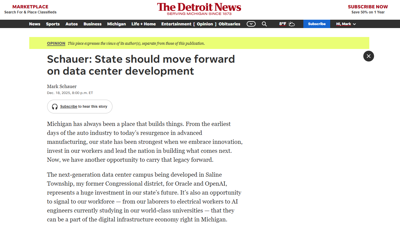 OPINION | SCHAUER: STATE SHOULD MOVE FORWARD ON DATA CENTER DEVELOPMENT