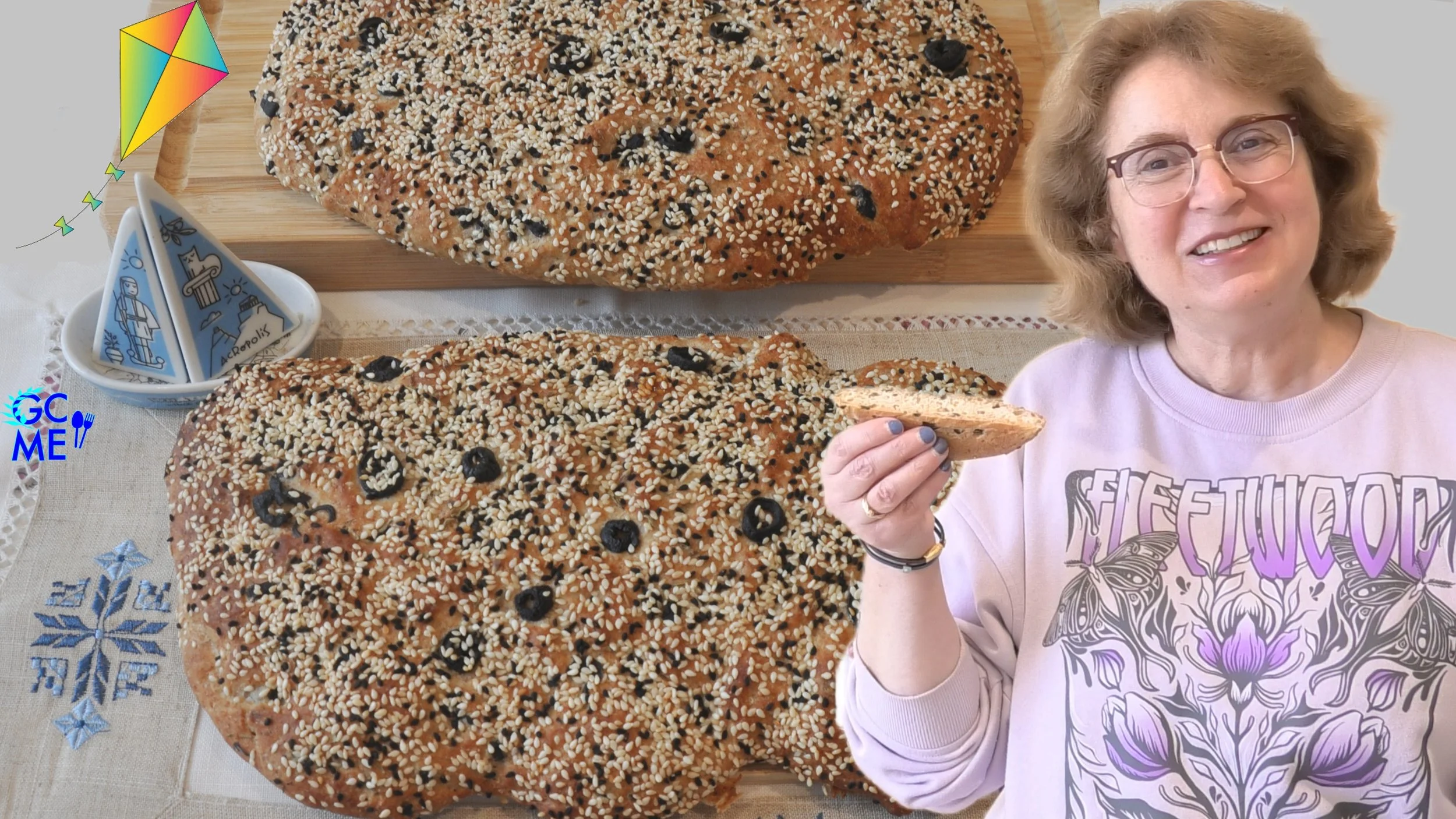 How to make Greek Whole Grain Lagana Flatbread with Olives Easy